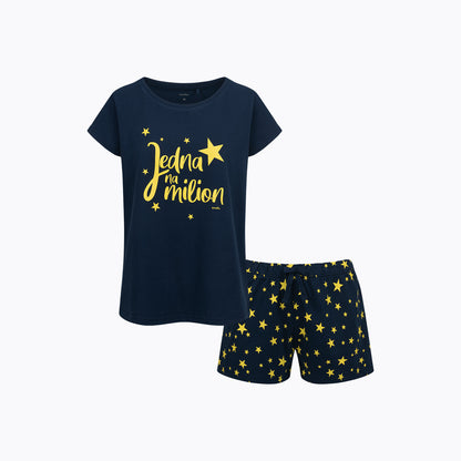 Damska piżama z krótkim rękawem, "Jedna na milion", granatowa