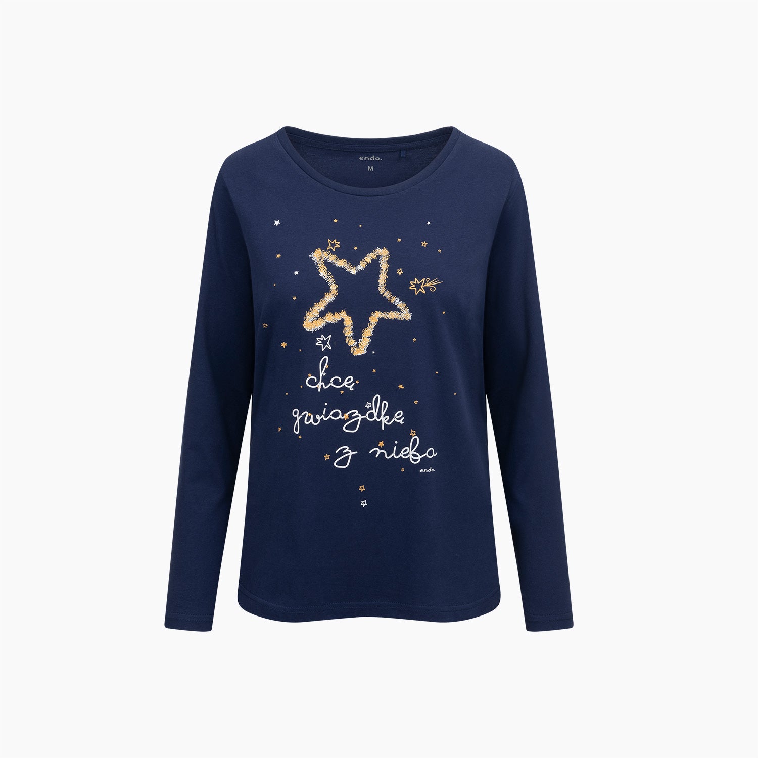 Damska piżama z długim rękawem, z gwiazdkami, granatowa
