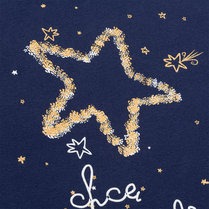 Damska piżama z długim rękawem, z gwiazdkami, granatowa