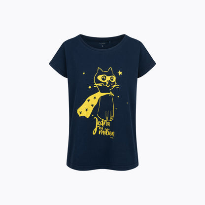 Damska piżama z krótkim rękawem, z kotem, granatowa