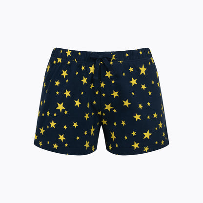 Damska piżama z krótkim rękawem, z kotem, granatowa