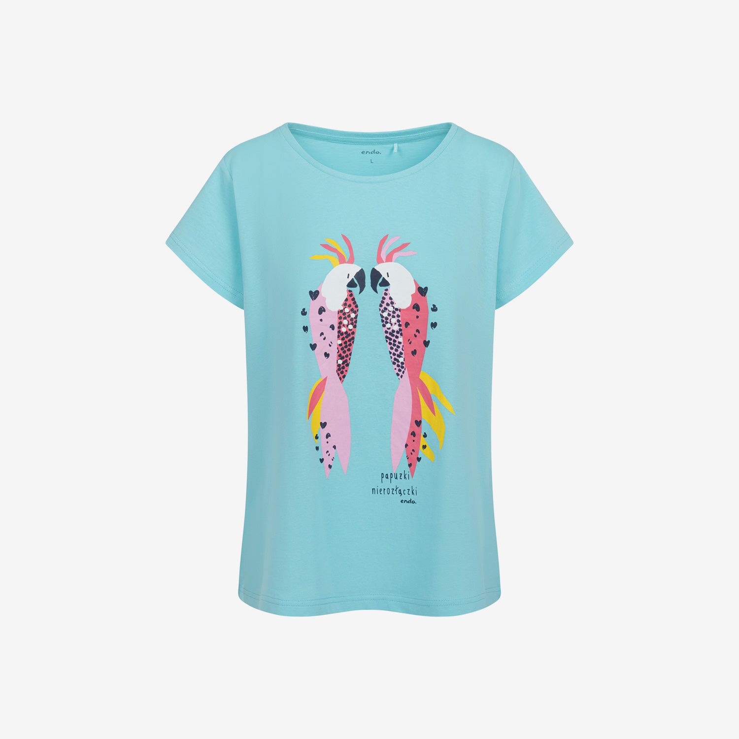 Women's short-sleeved pajama with lovebirds, blue