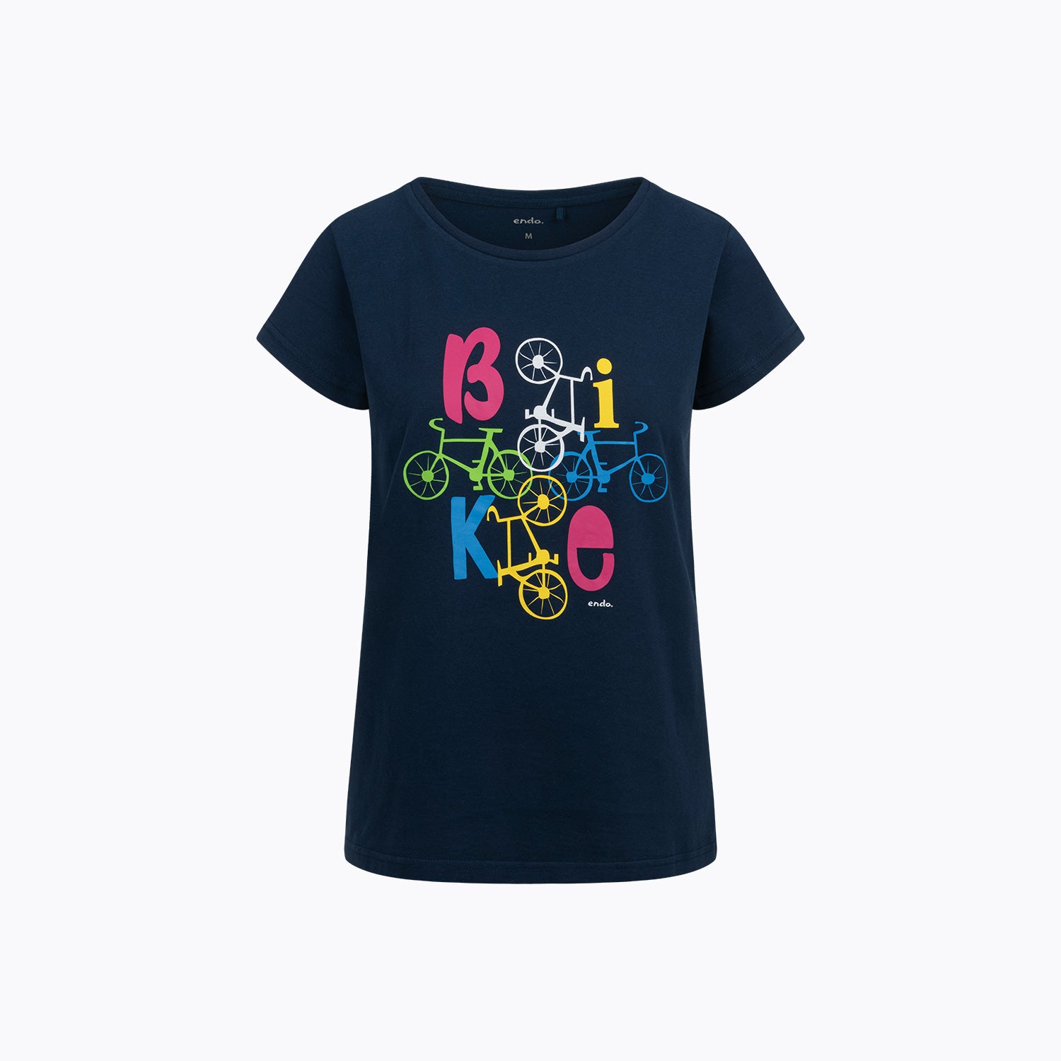 Damski t-shirt z krótkim rękawem, granatowy z motywem rowerowym