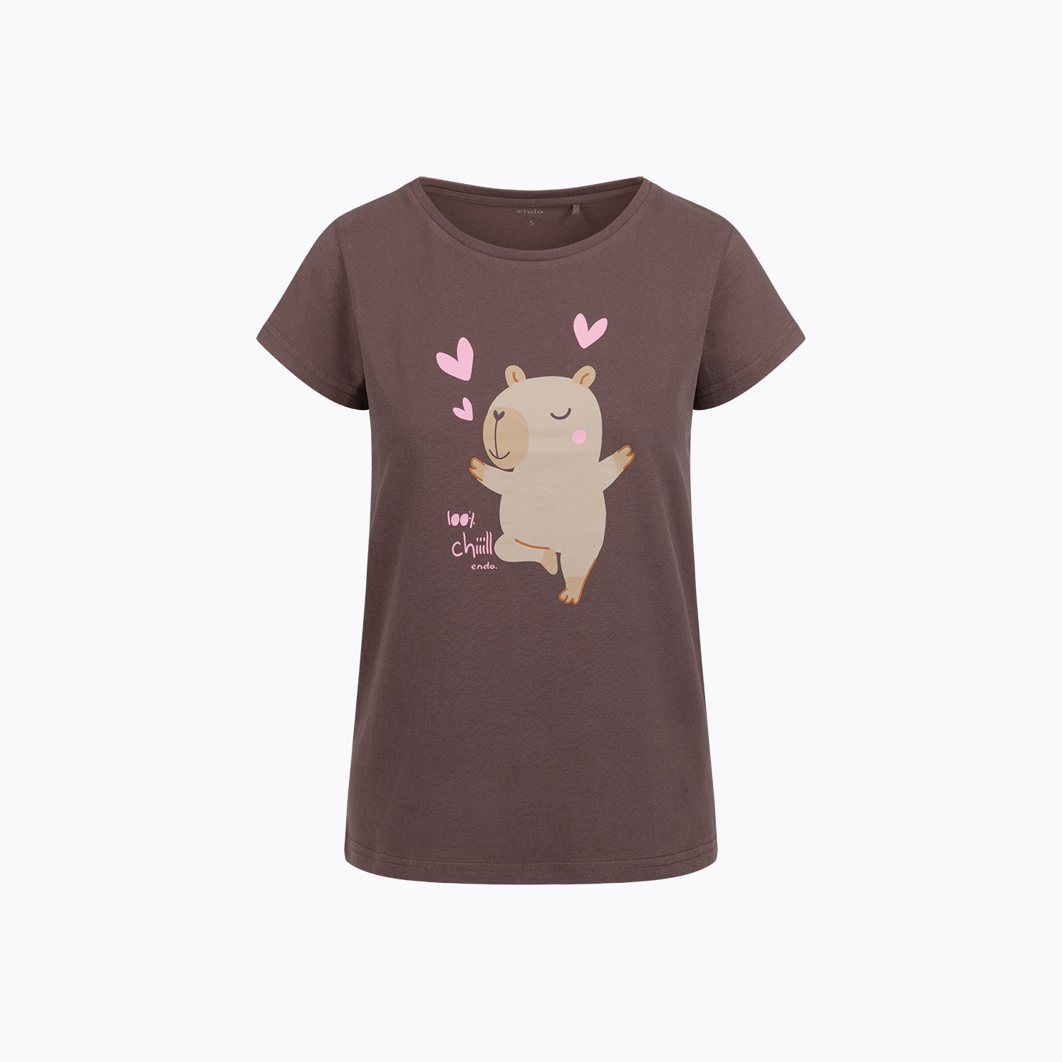 Damski t-shirt z krótkim rękawem, brązowy z kapibarą