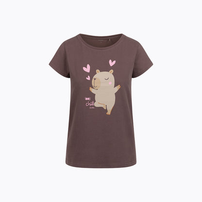 Damski t-shirt z krótkim rękawem, brązowy z kapibarą