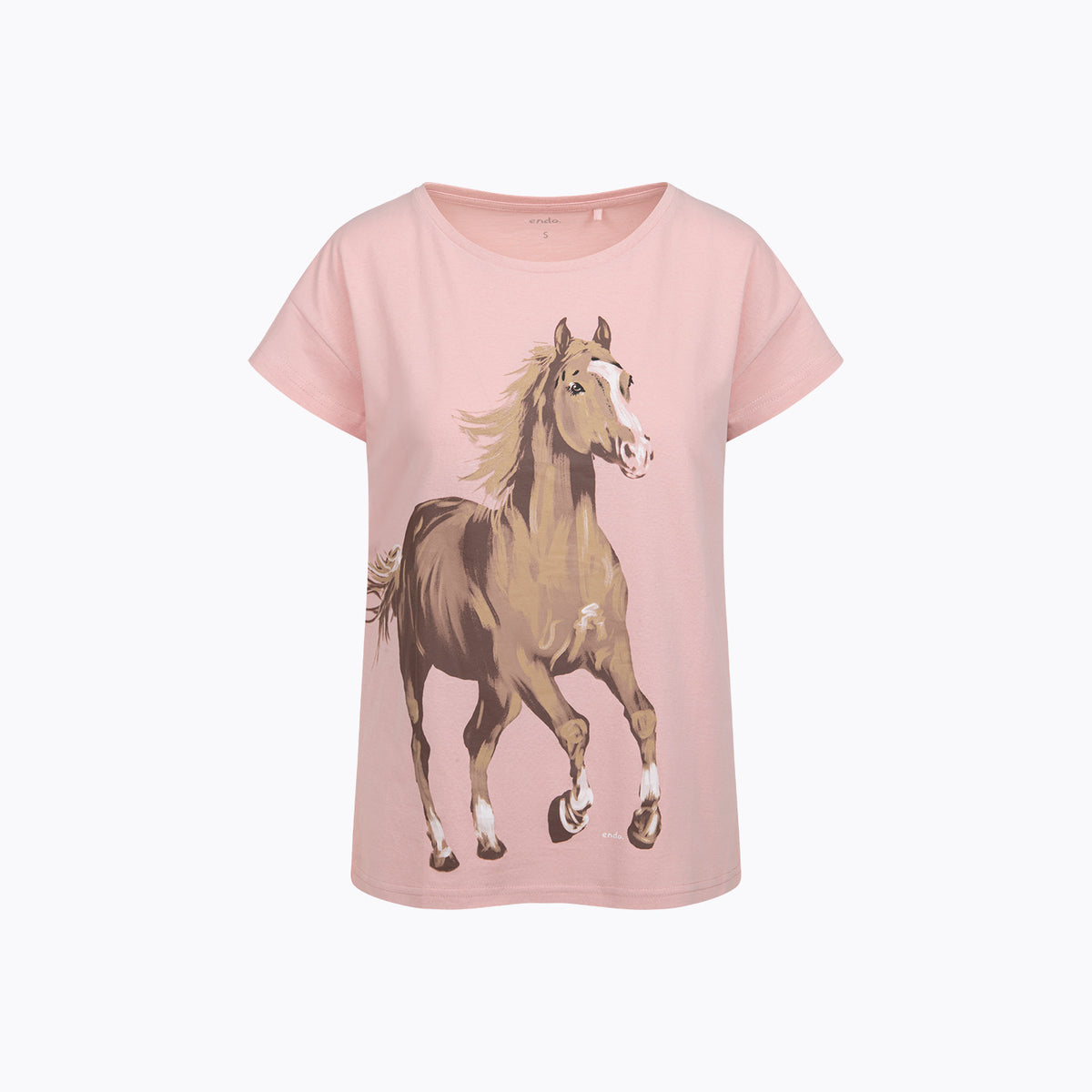 Damski t-shirt z krótkim rękawem, różowy z koniem
