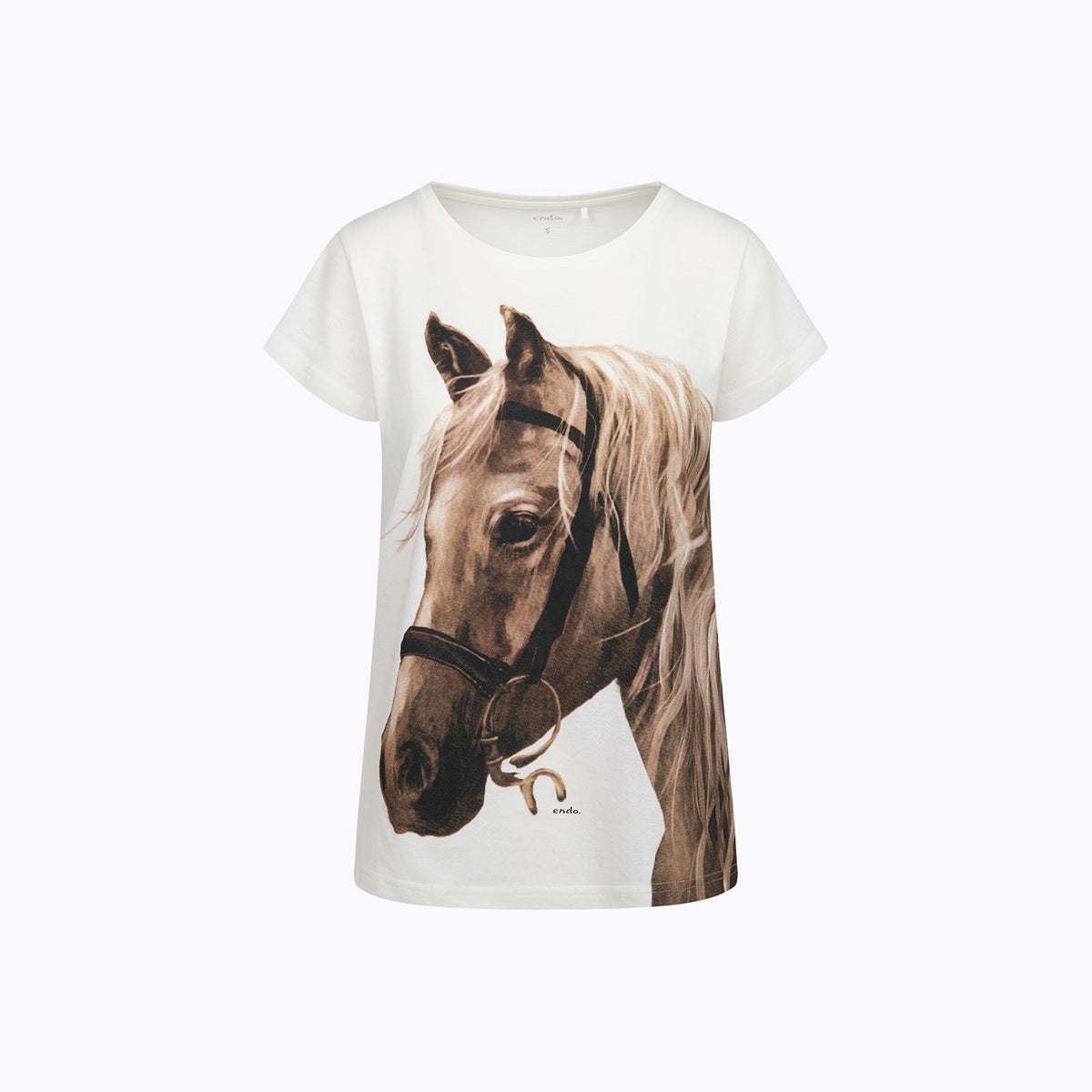 Damski t-shirt z krótkim rękawem, biały z koniem