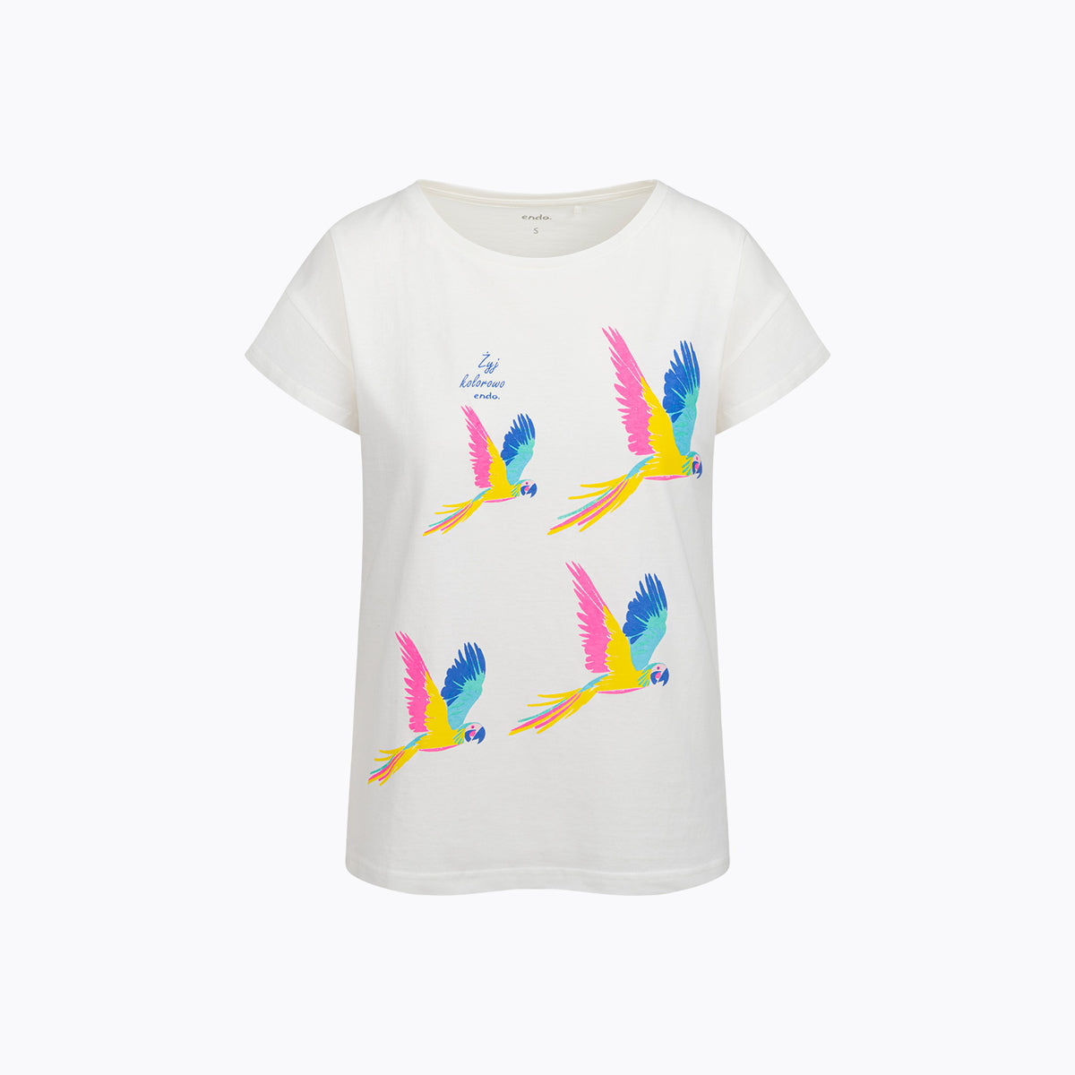 Damski t-shirt z krótkim rękawem, biały z ptakami