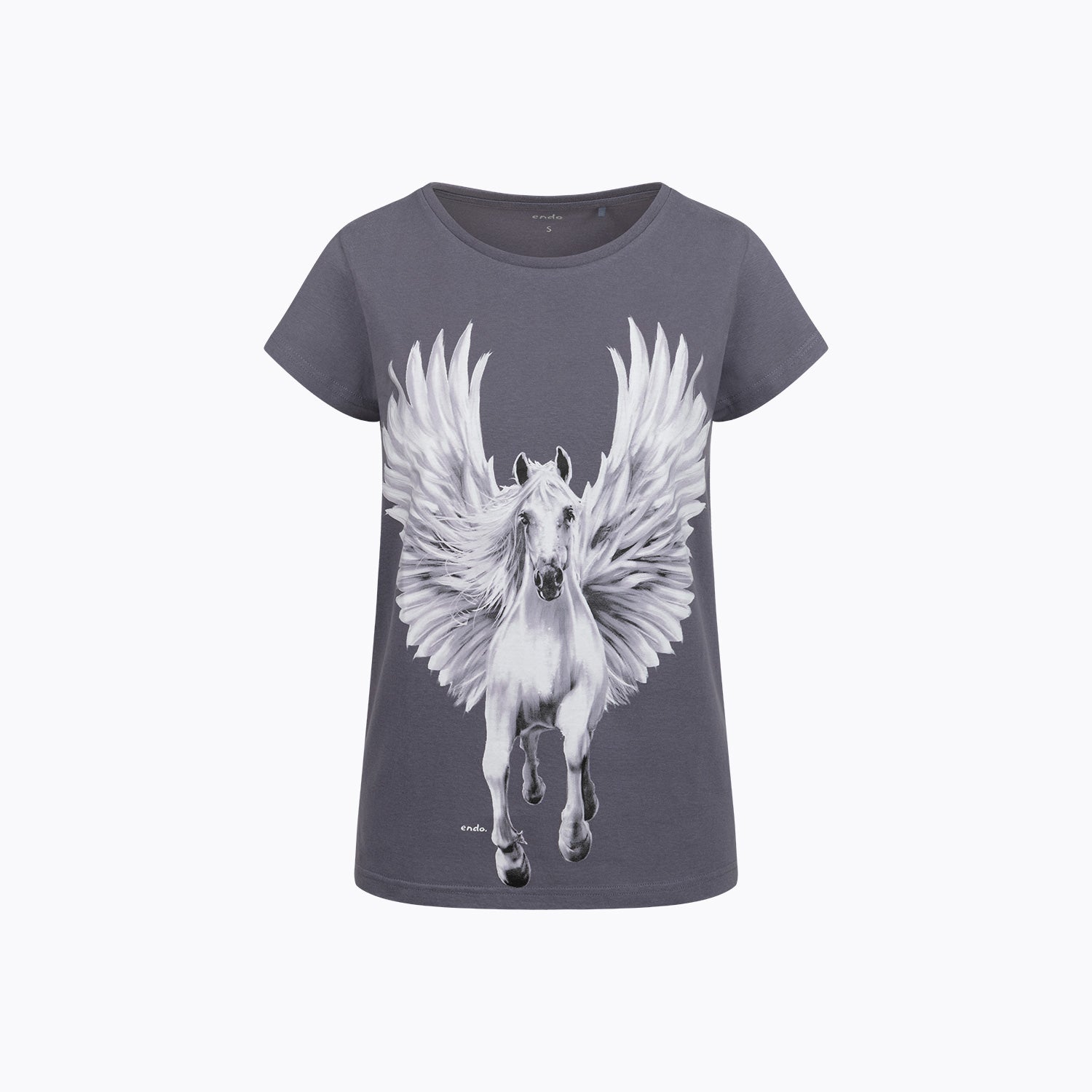 Damski t-shirt z krótkim rękawem, szary z pegazem