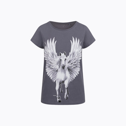 Damski t-shirt z krótkim rękawem, szary z pegazem