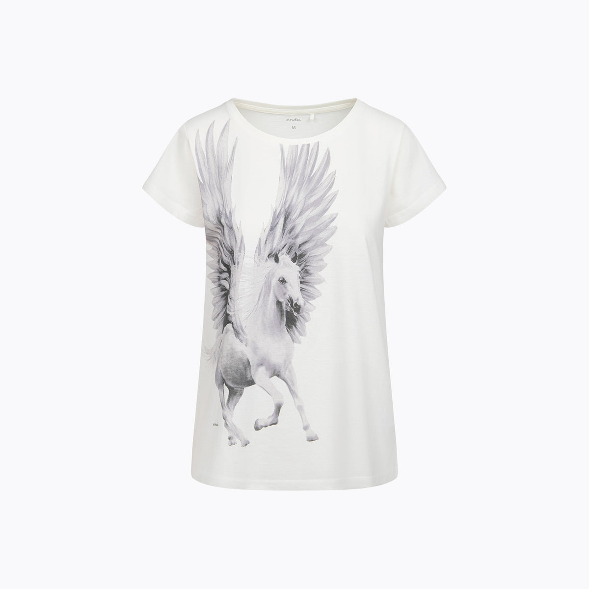 Damski t-shirt z krótkim rękawem, biały z pegazem