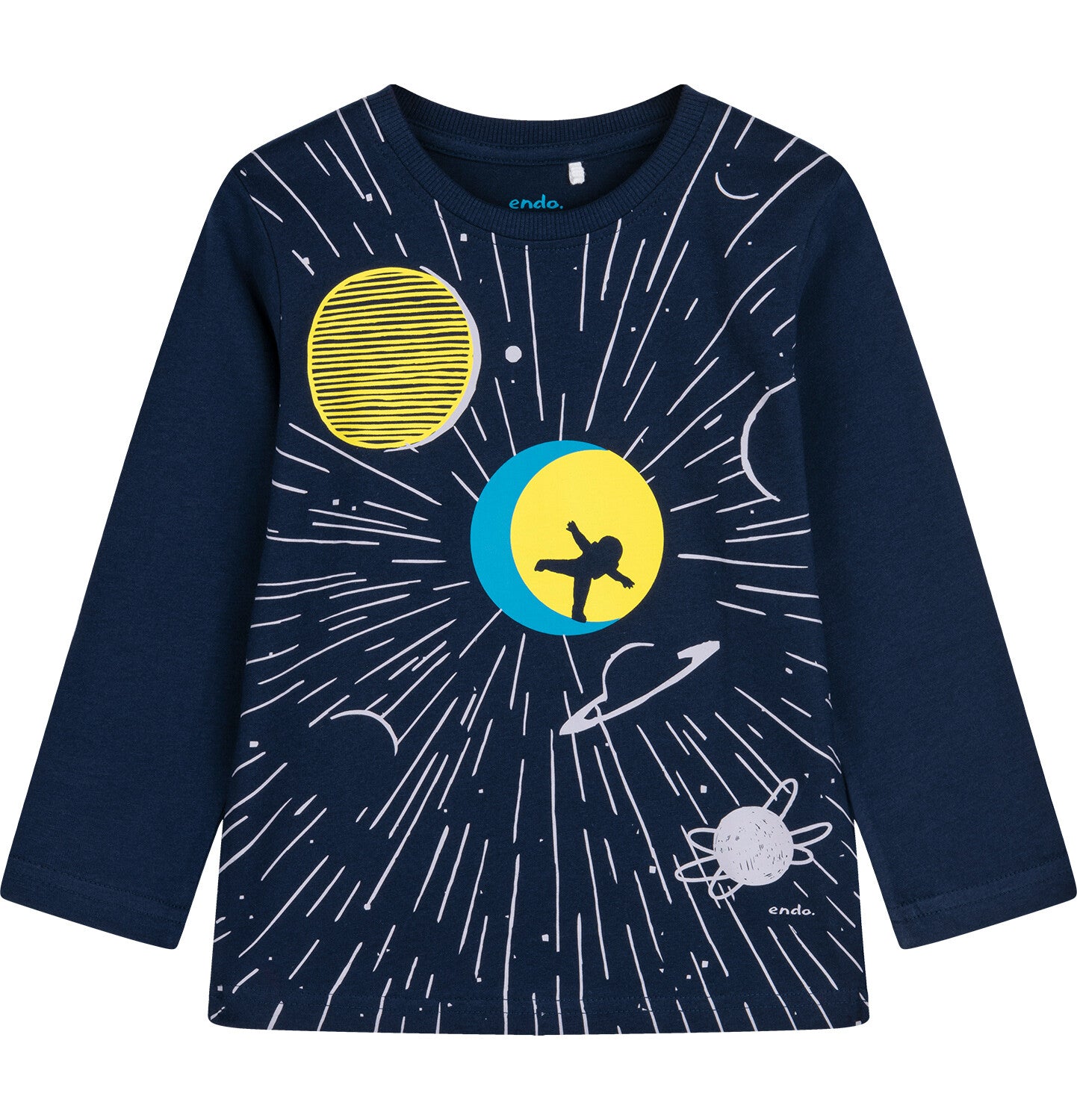 T-shirt z długim rękawem dla chłopca, z motywem astronauty w kosmosie, granatowy 3-8 lat
