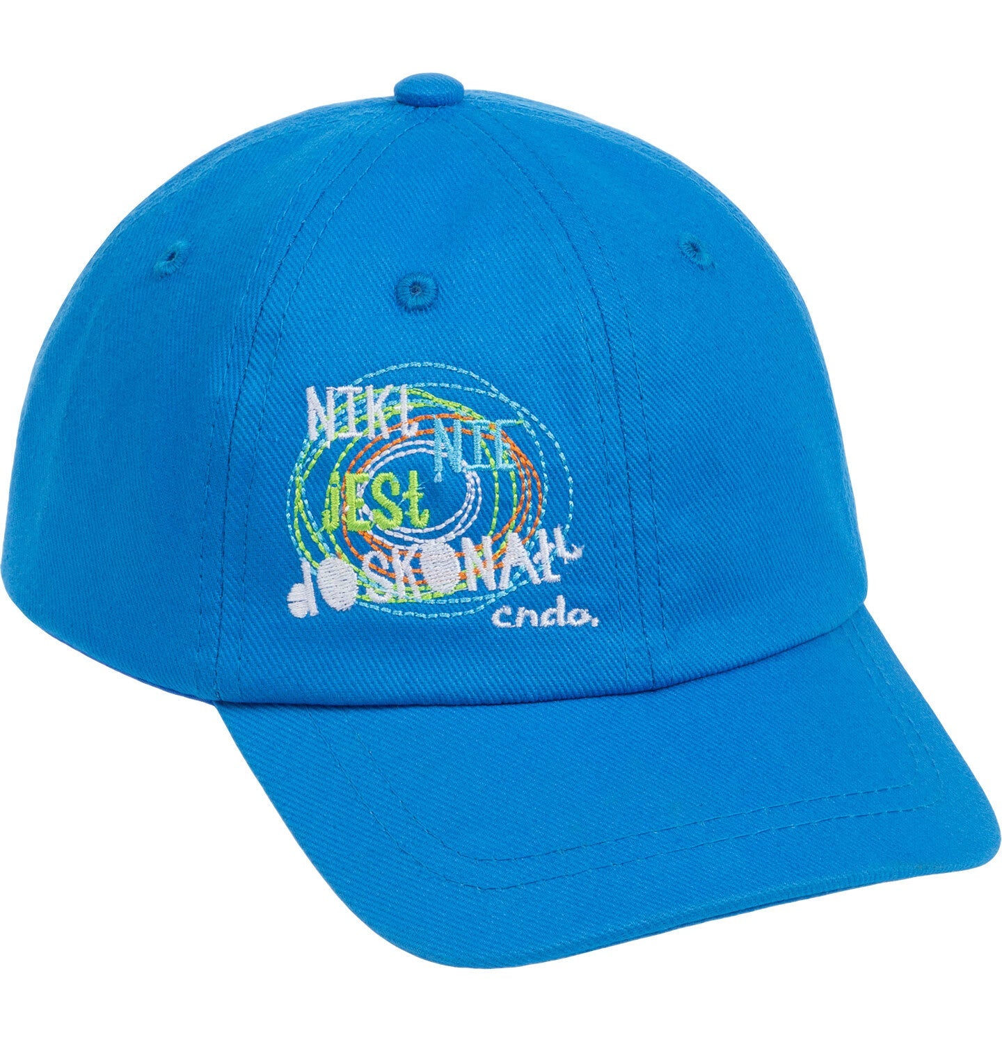 Czapka z daszkiem dla chłopca, z napisem nikt nie jest doskonały, Niebieski