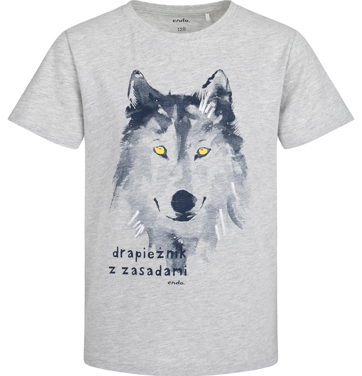 T-shirt z krótkim rękawem dla chłopca, z wilkiem, szary 3-8 lat