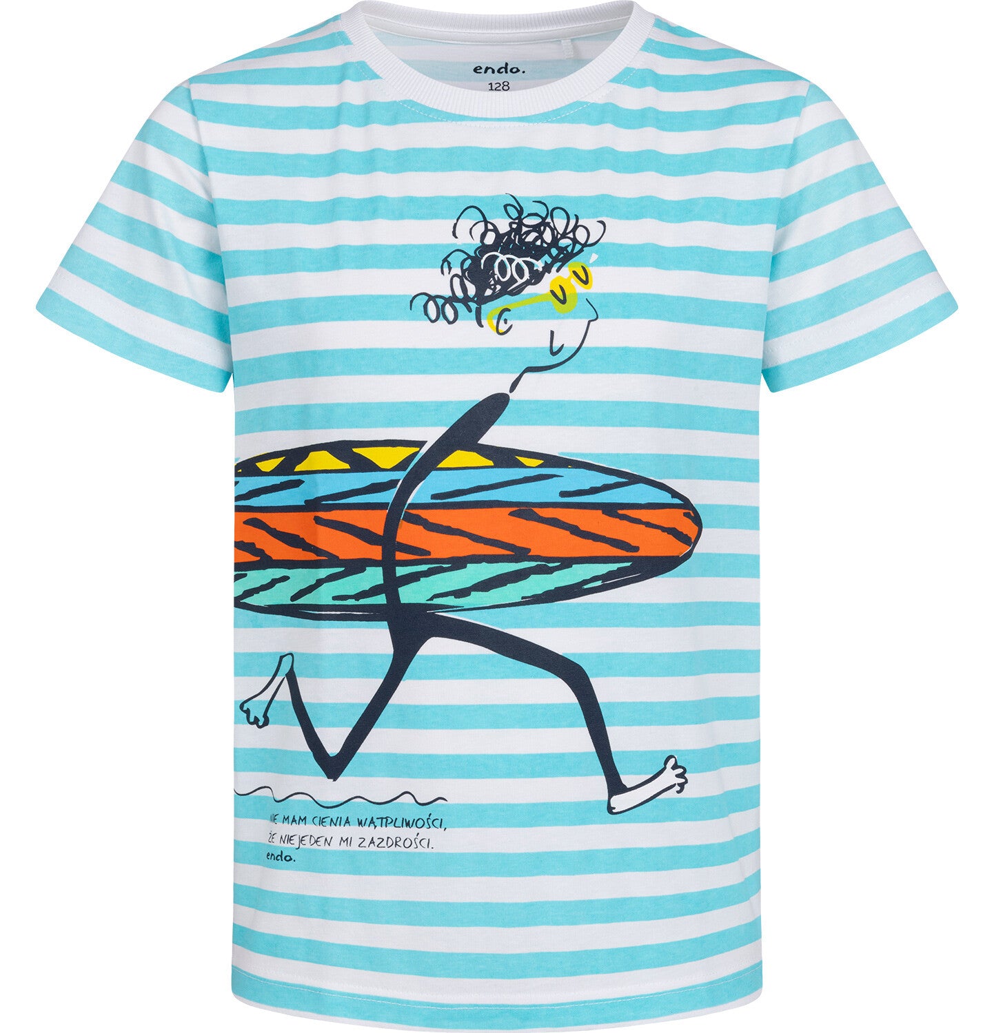 T-shirt z krótkim rękawem dla chłopca, z motywem surfera, w paski 3-8 lat