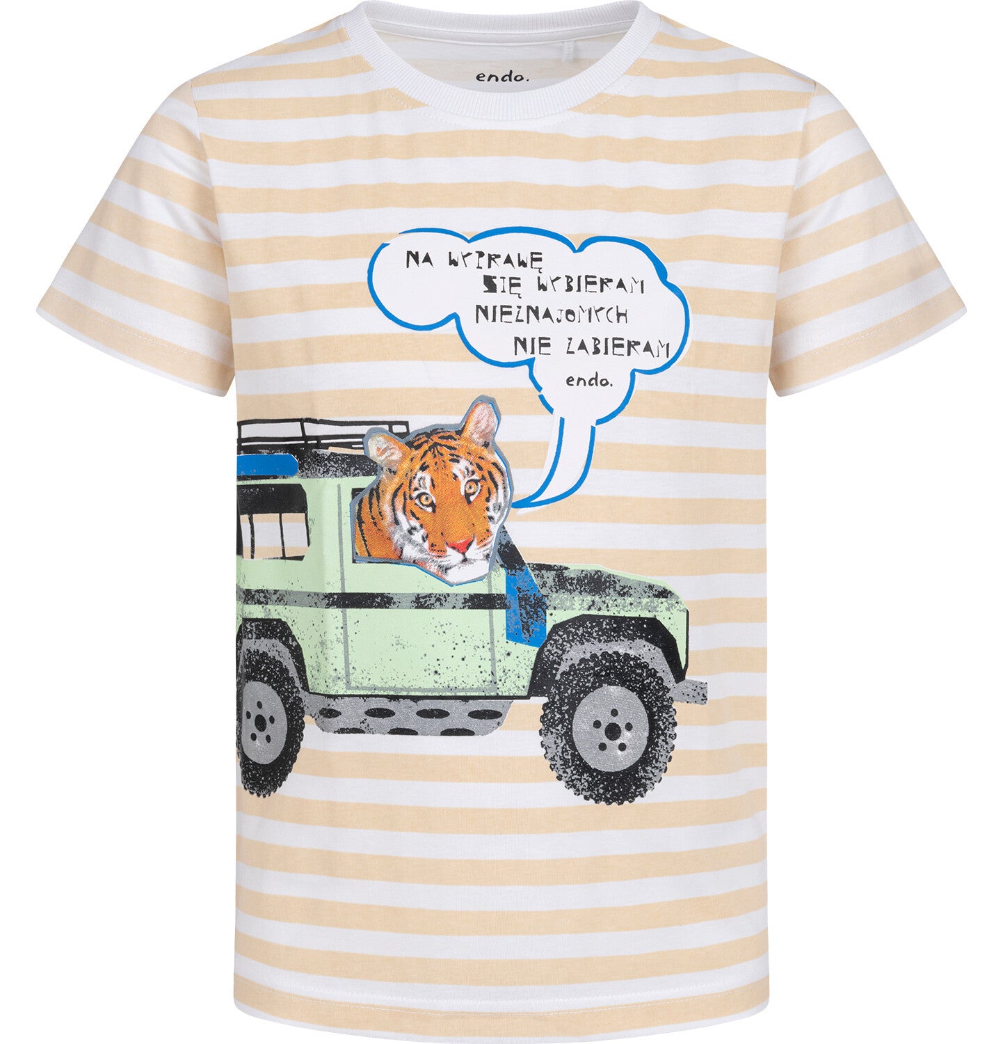 T-shirt z krótkim rękawem dla chłopca, z autem terenowym i tygrysem, w paski 9-13 lat
