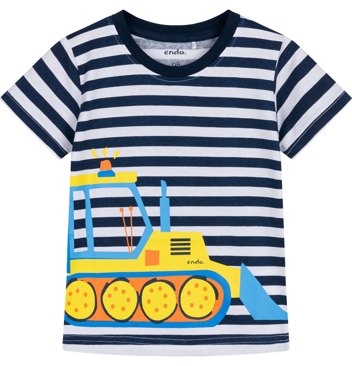 T-shirt z krótkim rękawem dla chłopca, ze spychaczem, w paski 3-8 lat