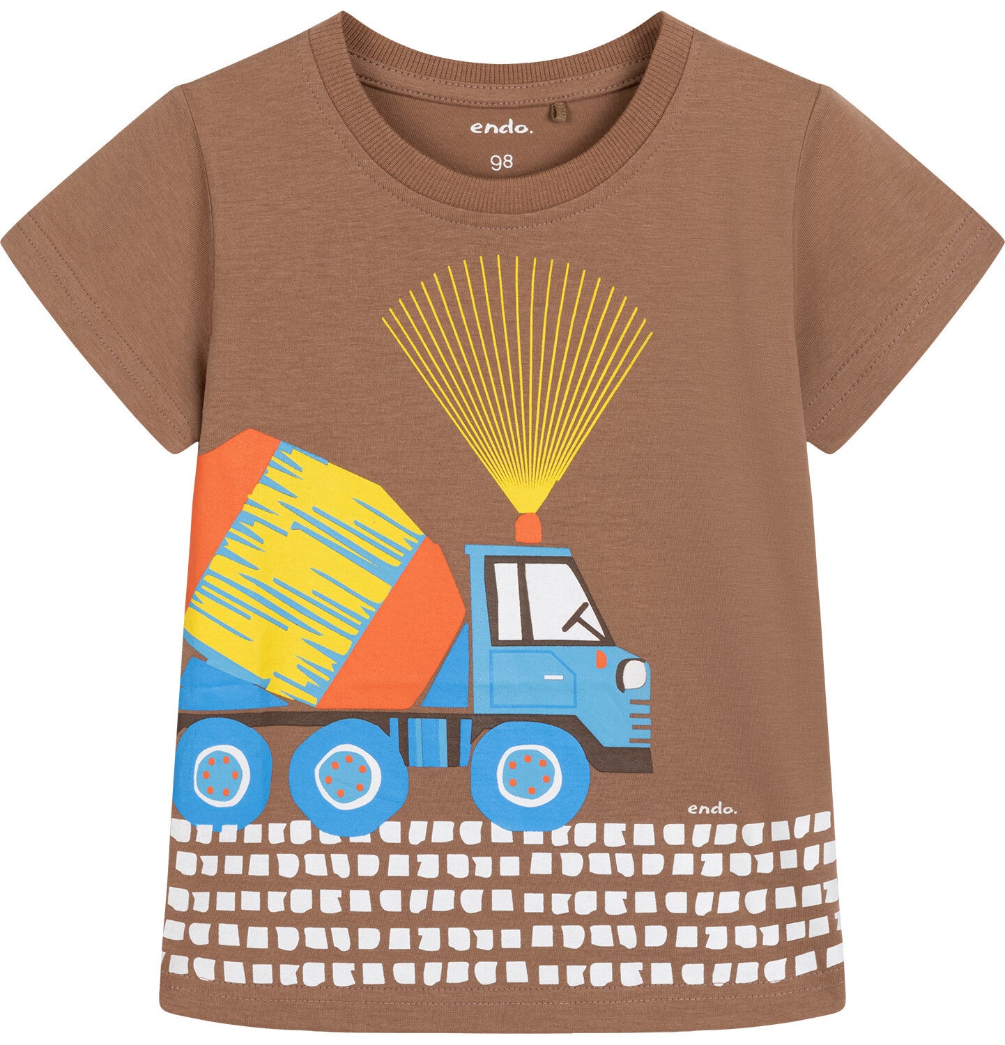 Boy's short-sleeved T-shirt with a cement mixer, brown, 3-8 years old
