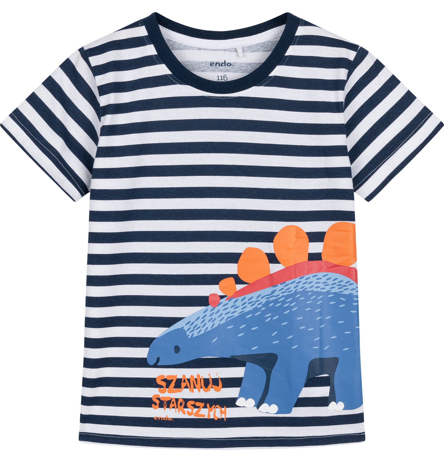 T-shirt z krótkim rękawem dla chłopca, z dinozaurem i napisem, w paski 3-8 lat