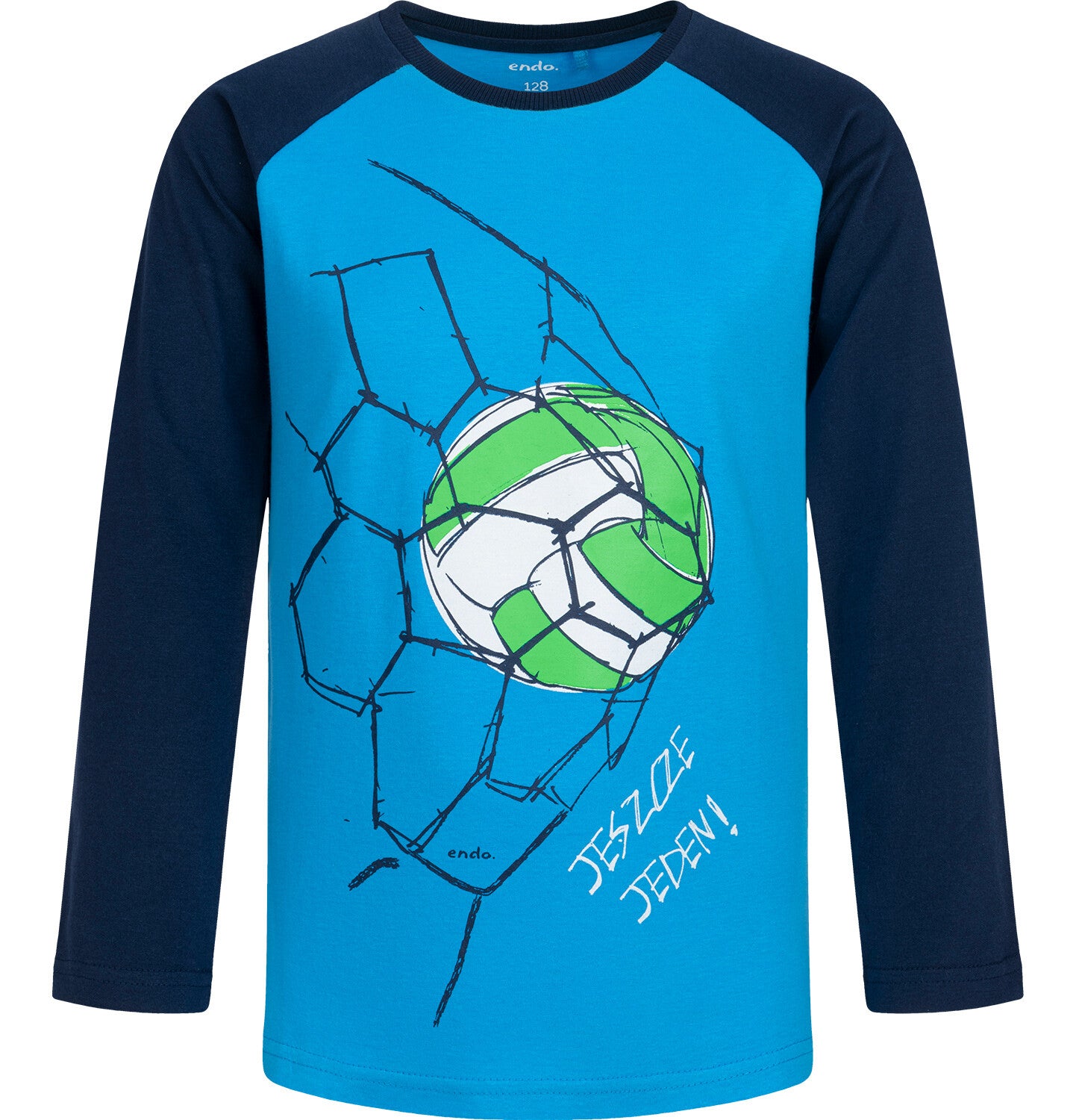 Boy's long-sleeved T-shirt with a football motif, blue, 3-8 years old