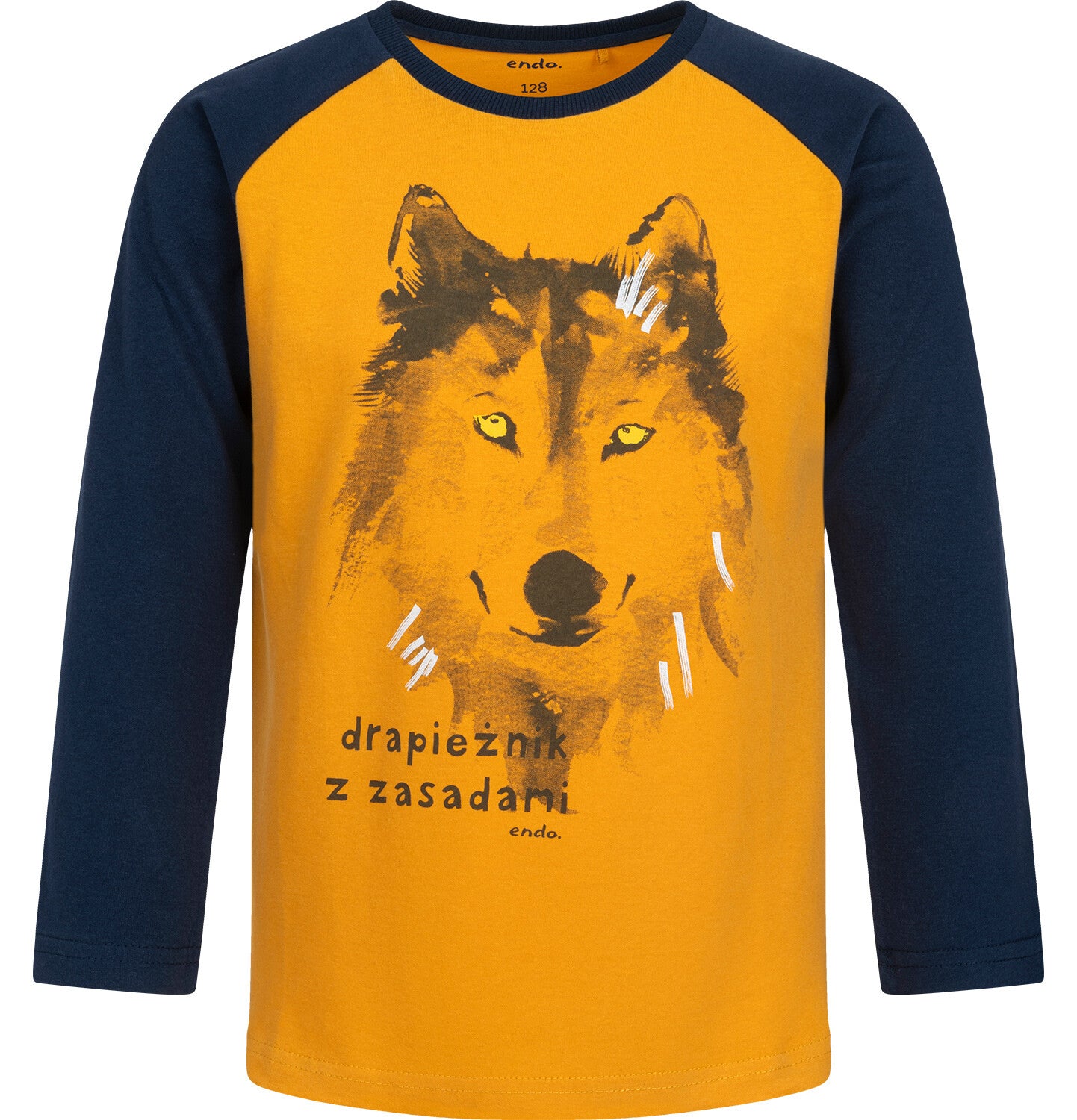 T-shirt z długim rękawem dla chłopca, z wilkiem, pomarańczowy 3-8 lat