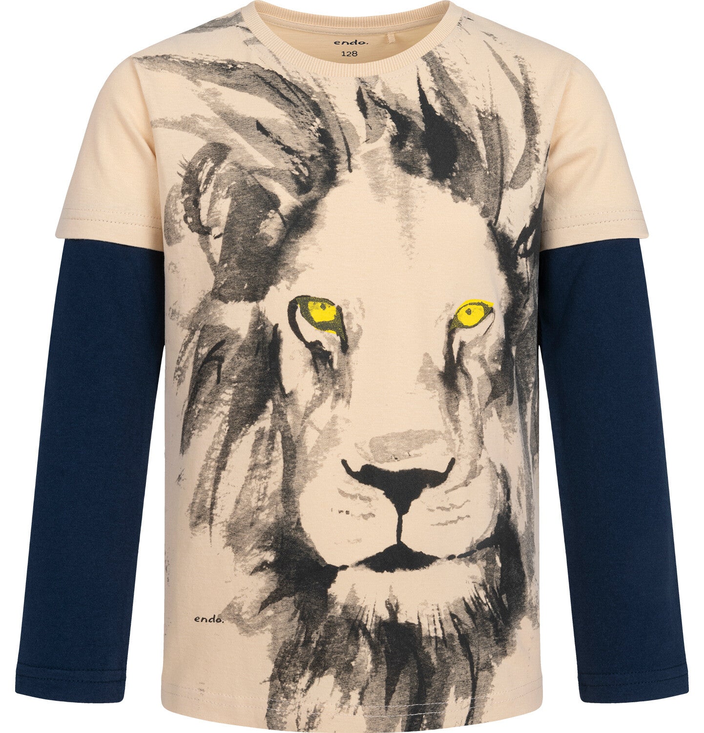 T-shirt z długim rękawem dla chłopca, z lwem, beżowy 3-8 lat