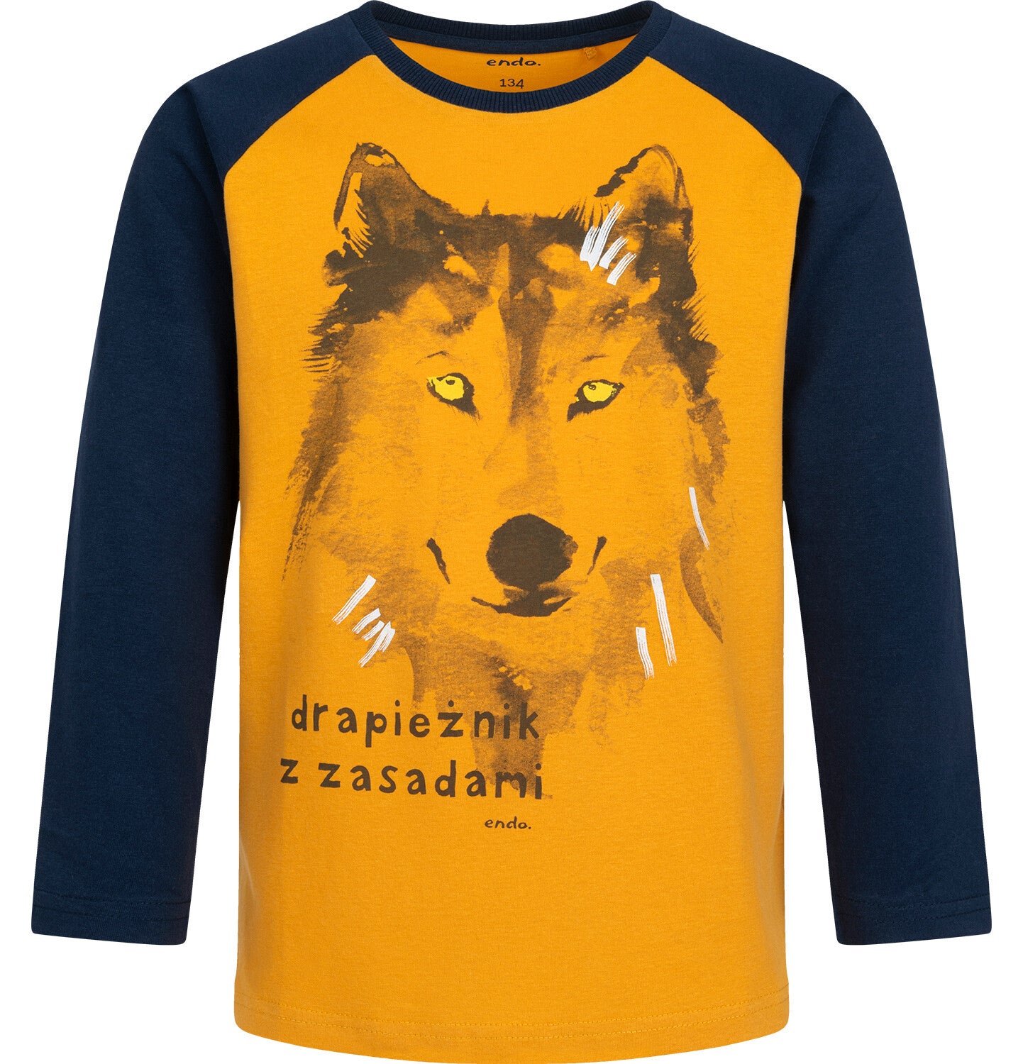Boy's long-sleeved wolf T-shirt, orange, 9-13 years old