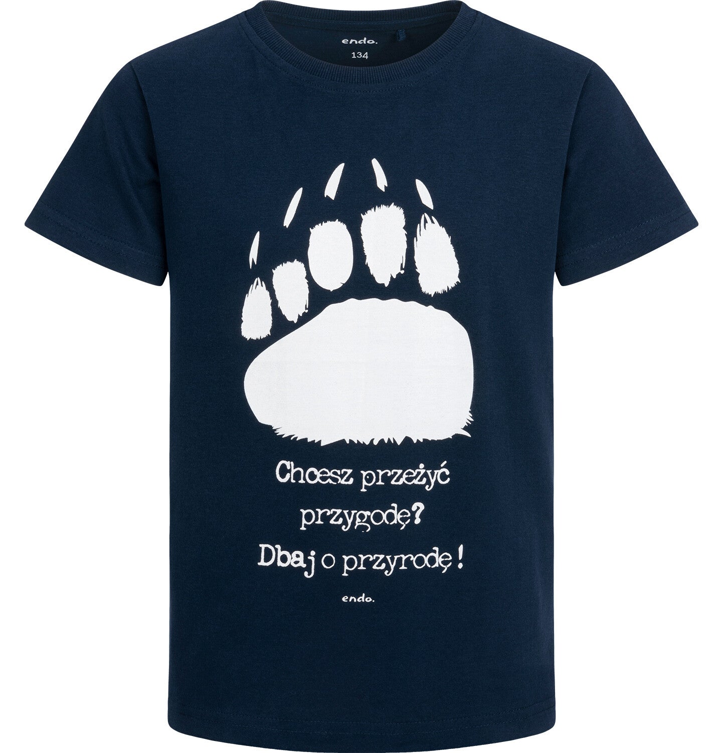 Boy's short-sleeved T-shirt with bear paw, navy blue, 9-13 years old