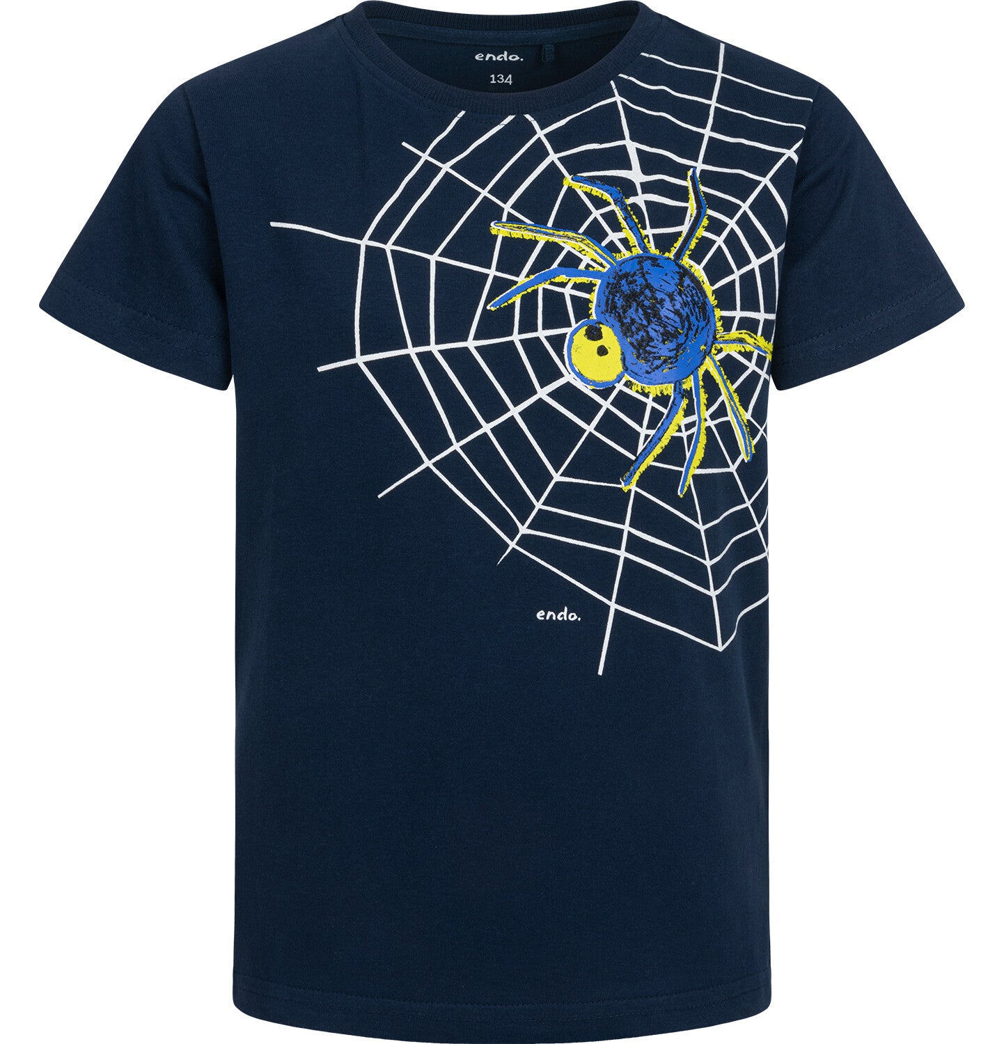 T-shirt z krótkim rękawem dla chłopca, z pająkiem, granatowy 9-13 lat