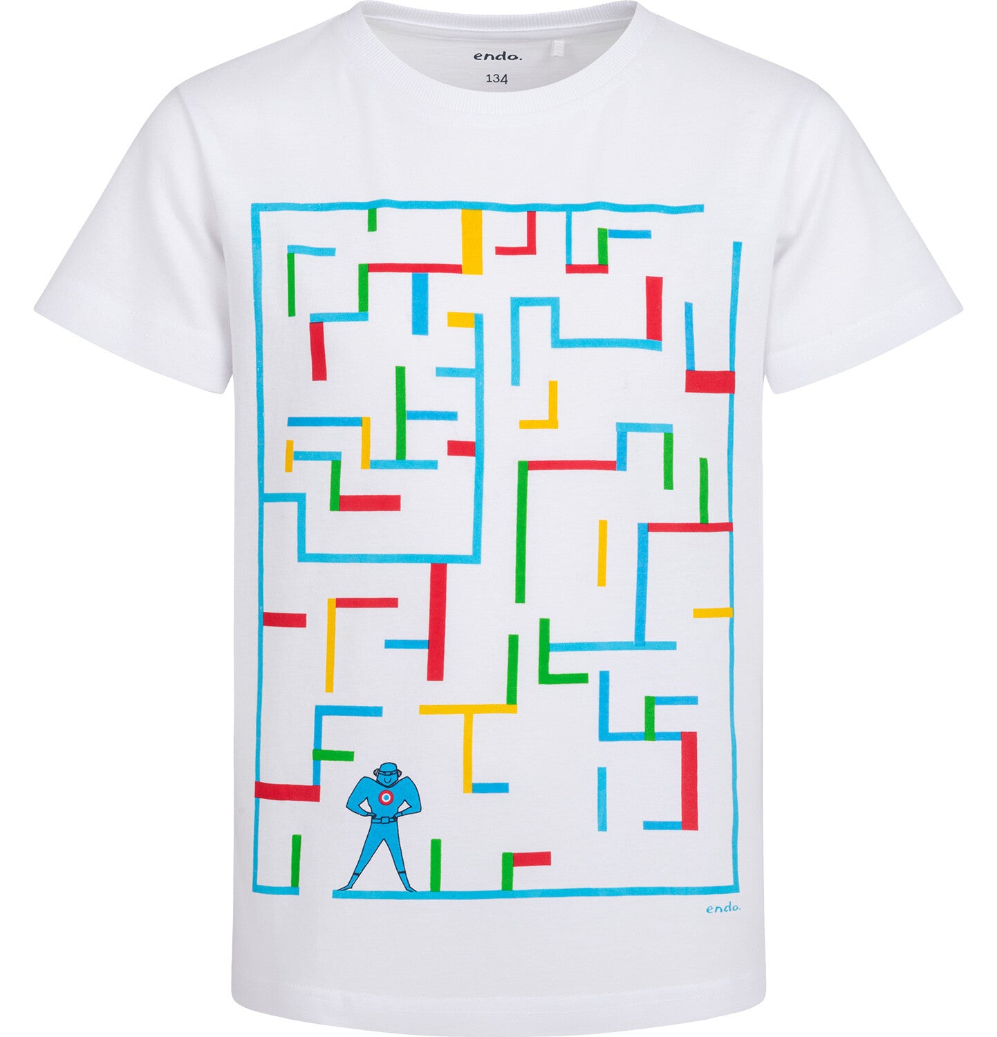 T-shirt z krótkim rękawem dla chłopca, z labiryntem, biały 9-13 lat