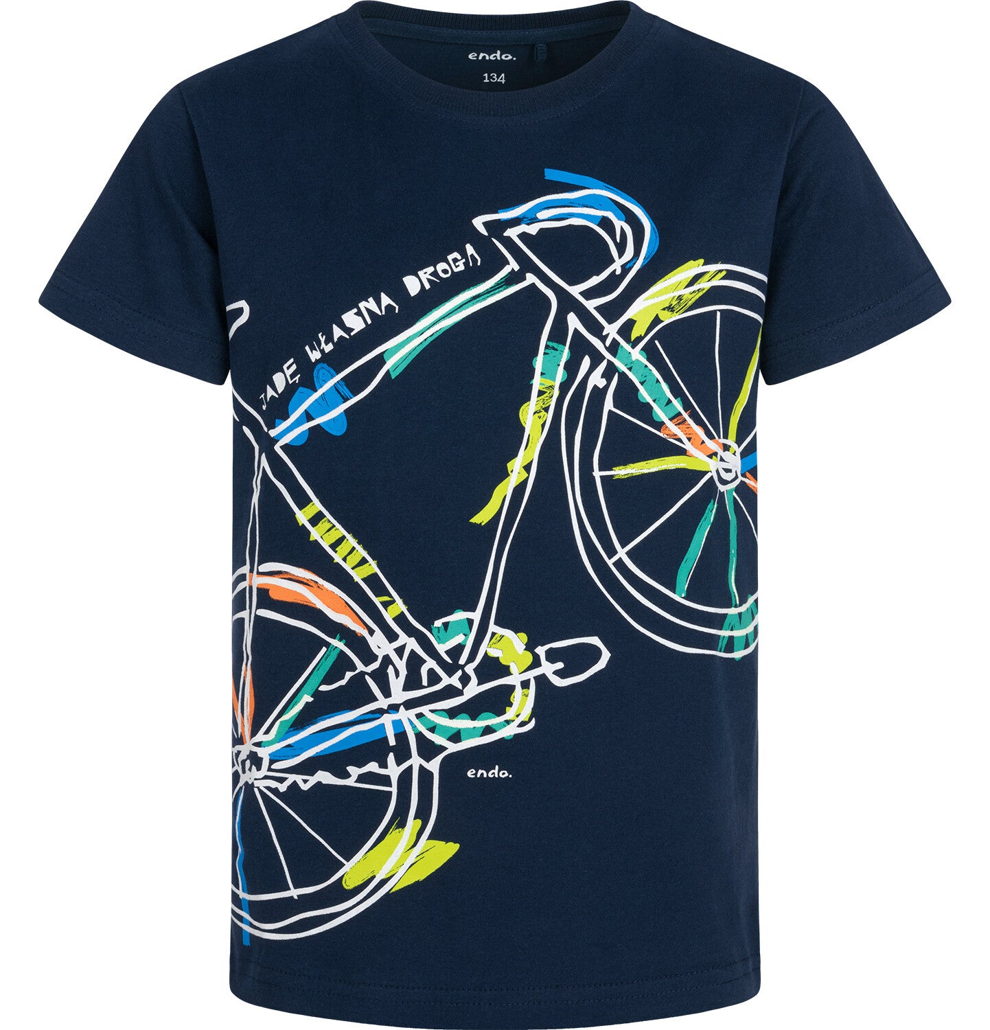 T-shirt z krótkim rękawem dla chłopca, z motywem rowerowym, granatowy 9-13 lat
