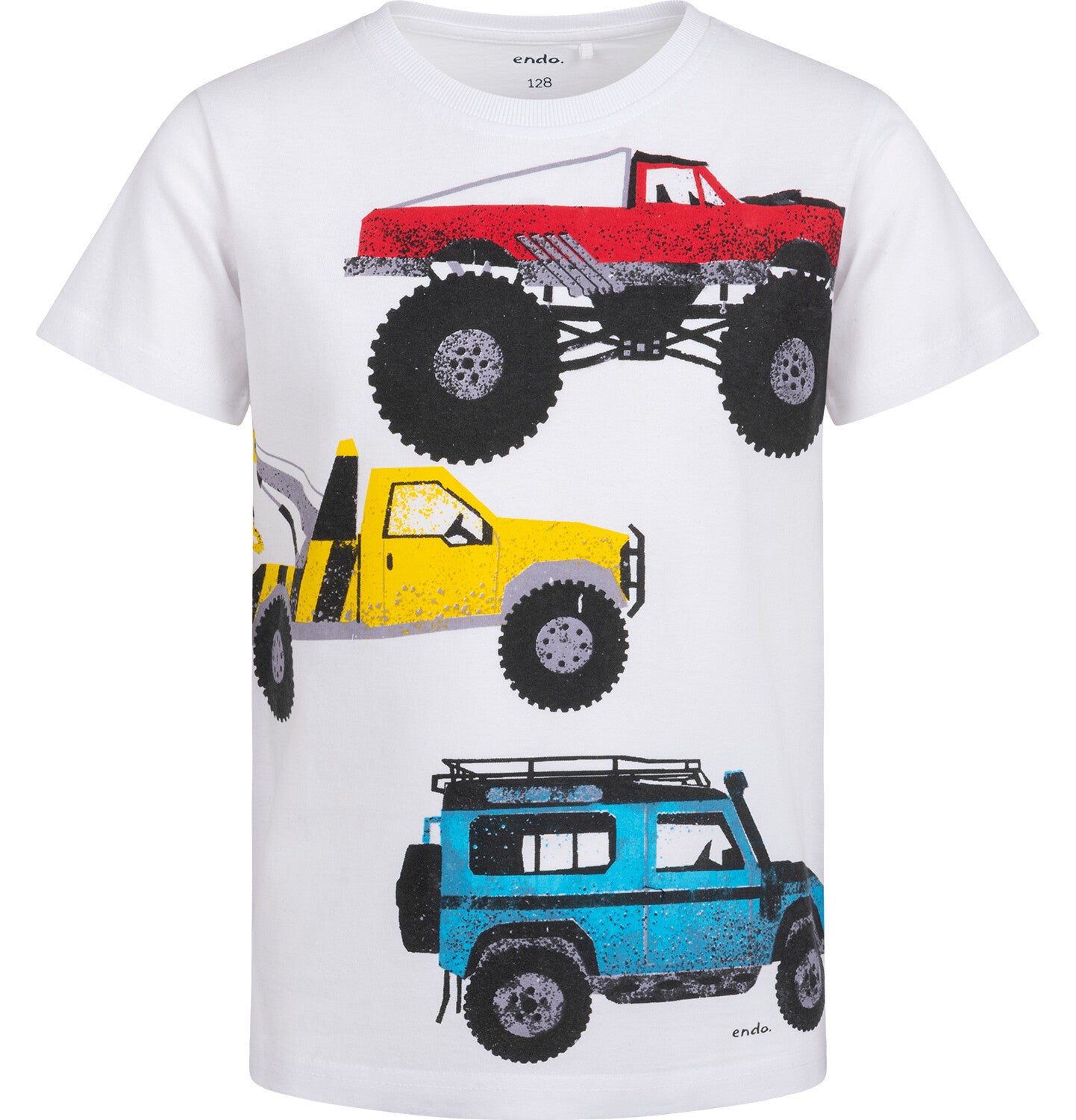 Boy's short-sleeved vehicle T-shirt, white, 3-8 years old