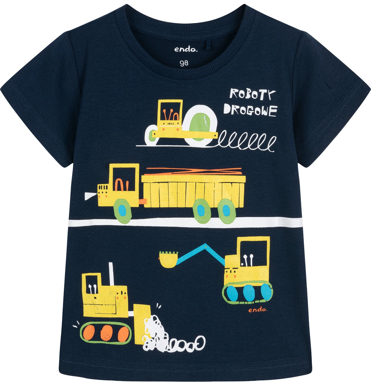 Boy's short-sleeved vehicle T-shirt, navy blue, 3-8 years old