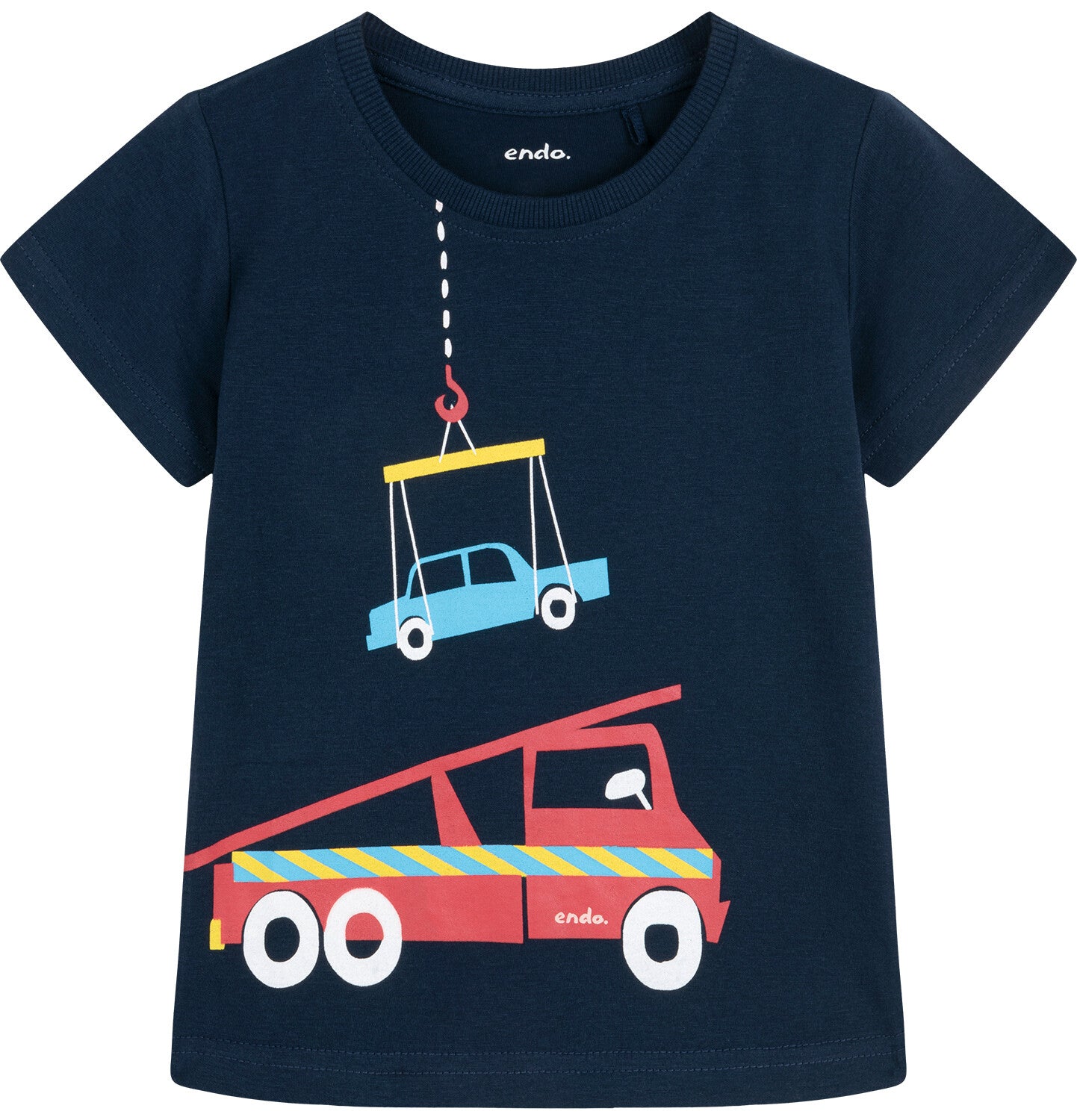 T-shirt z krótkim rękawem dla chłopca, z pojazdami, granatowy 3-8 lat