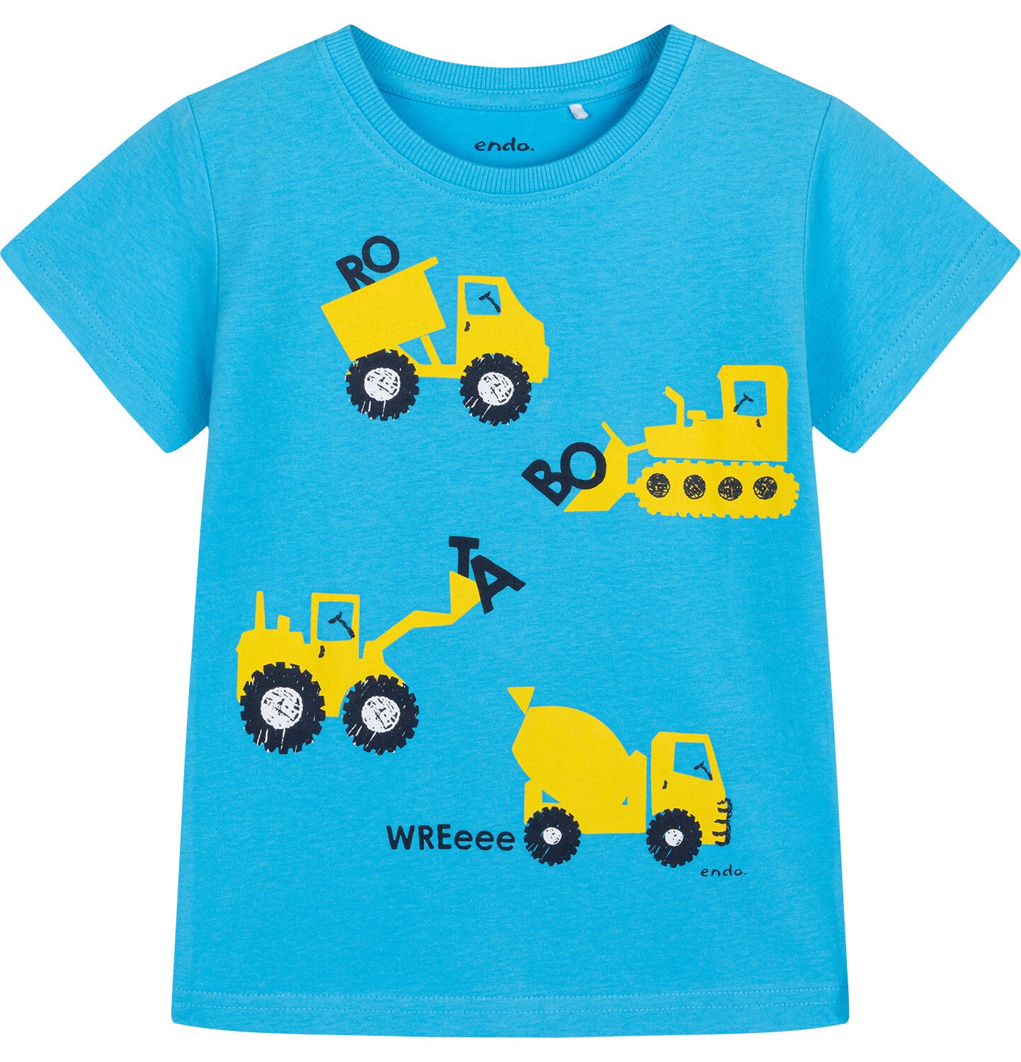 Boy's short-sleeved T-shirt with construction vehicles, blue, 3-8 years old