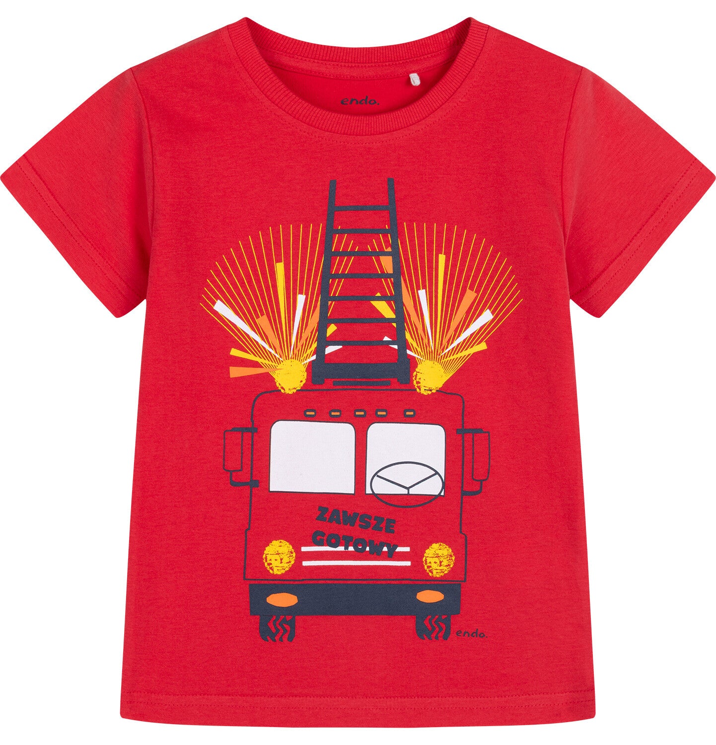 T-shirt z krótkim rękawem dla chłopca, z wozem strażackim, czerwony 3-8 lat