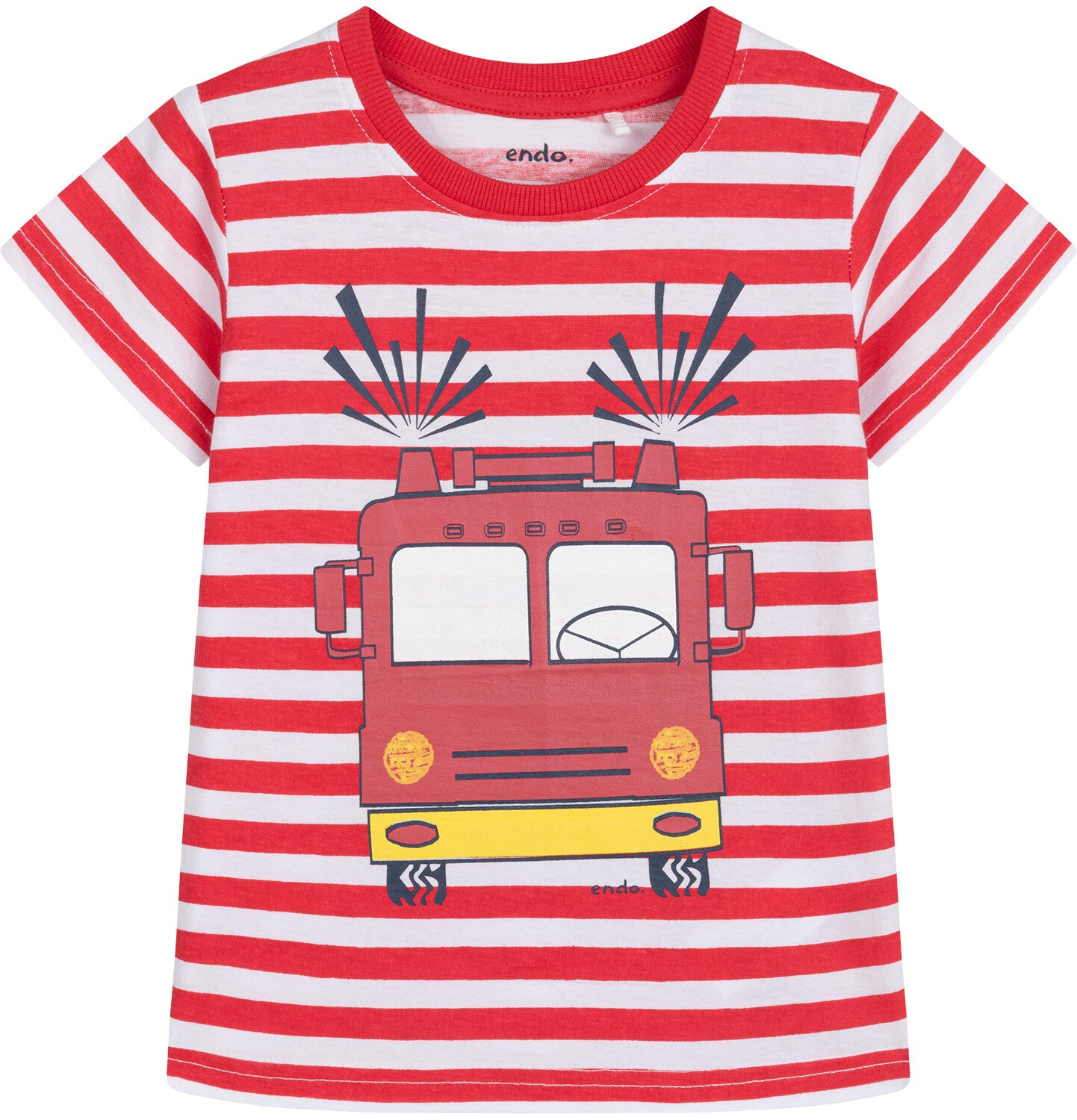 Boy's short-sleeved fire truck striped T-shirt, 3-8 years old