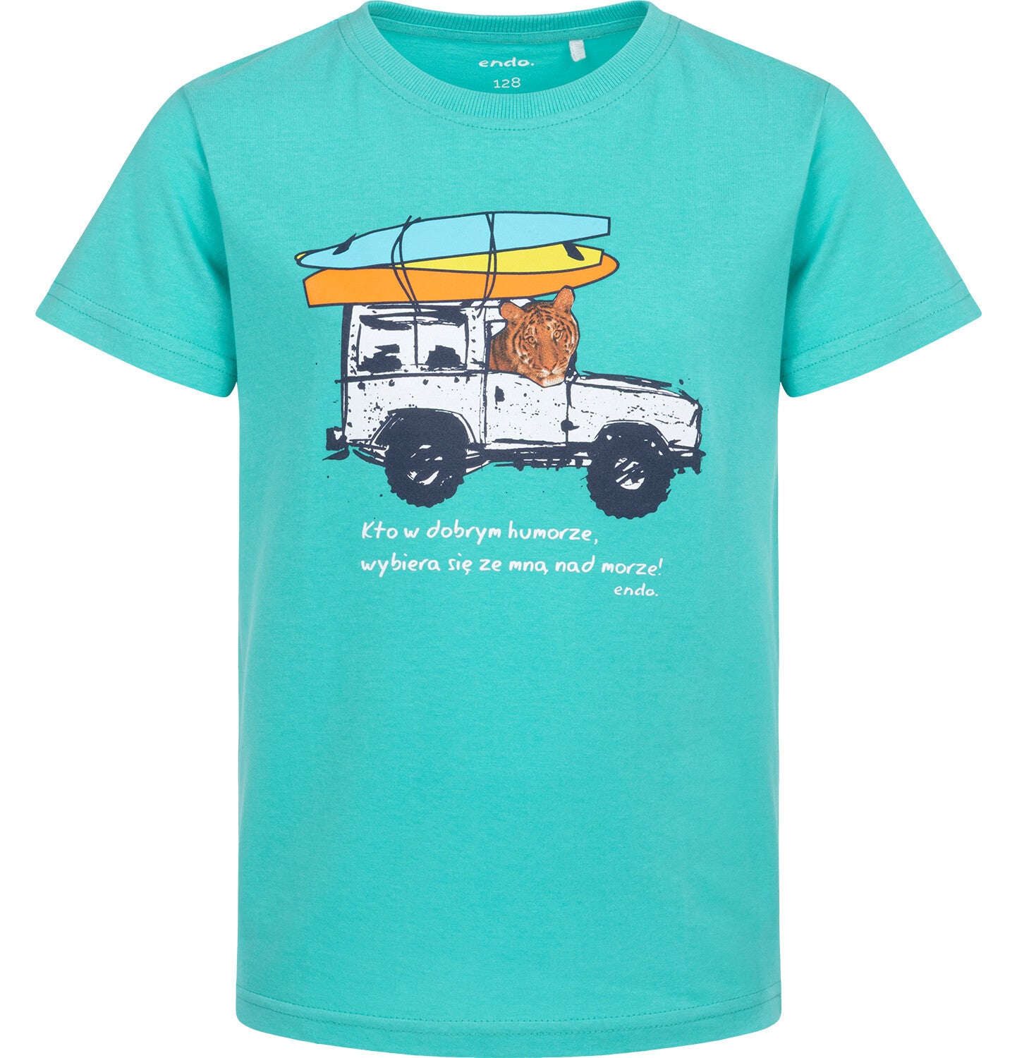 T-shirt z krótkim rękawem dla chłopca, z autem terenowym, zielony 3-8 lat