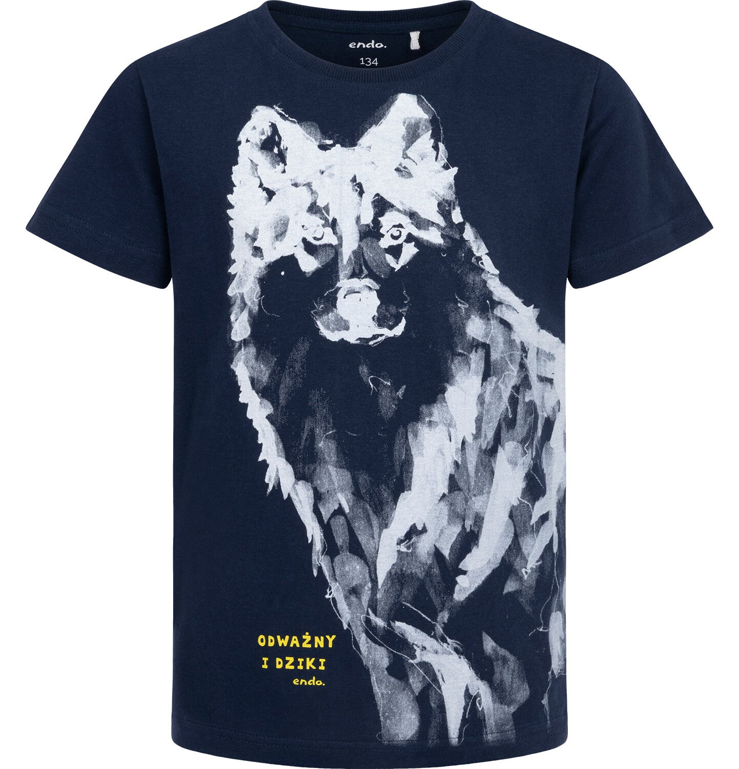 Boy's short-sleeved wolf T-shirt, navy blue, 9-13 years old