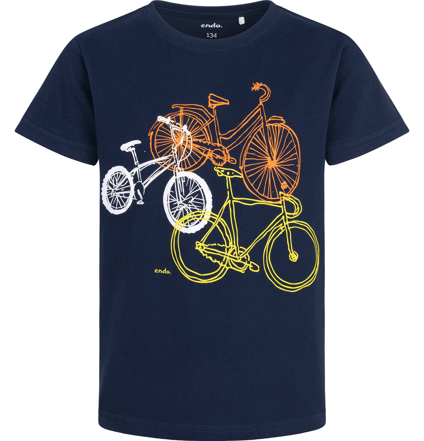 Boy's short-sleeved T-shirt with bicycles, navy blue, 9-13 years old