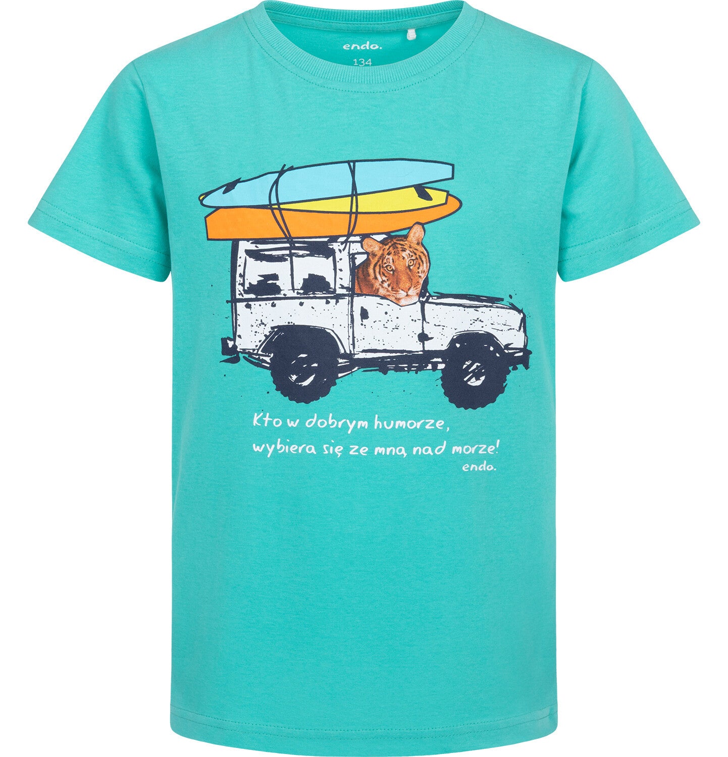 T-shirt z krótkim rękawem dla chłopca, z autem terenowym, zielony 9-13 lat