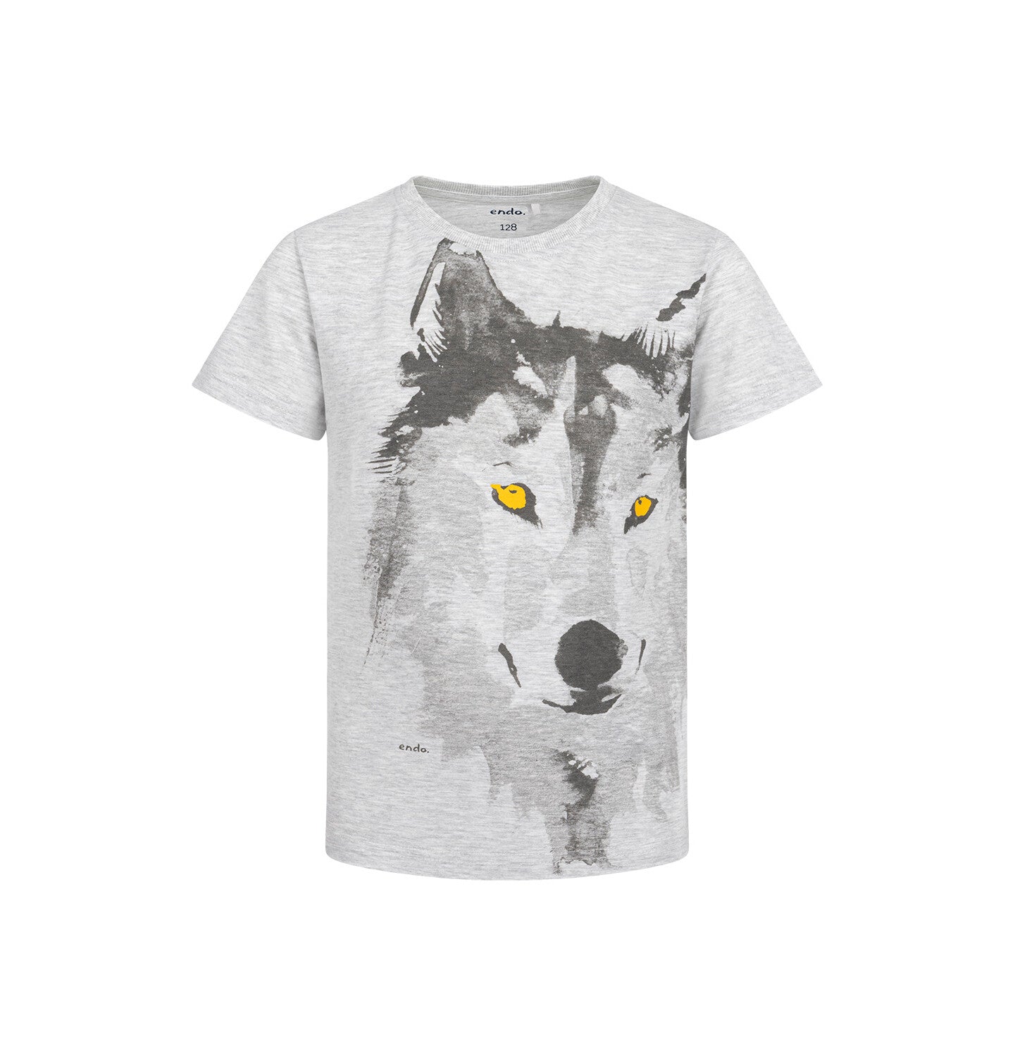 T-shirt z krótkim rękawem dla chłopca, z wilkiem, szary 3-8 lat