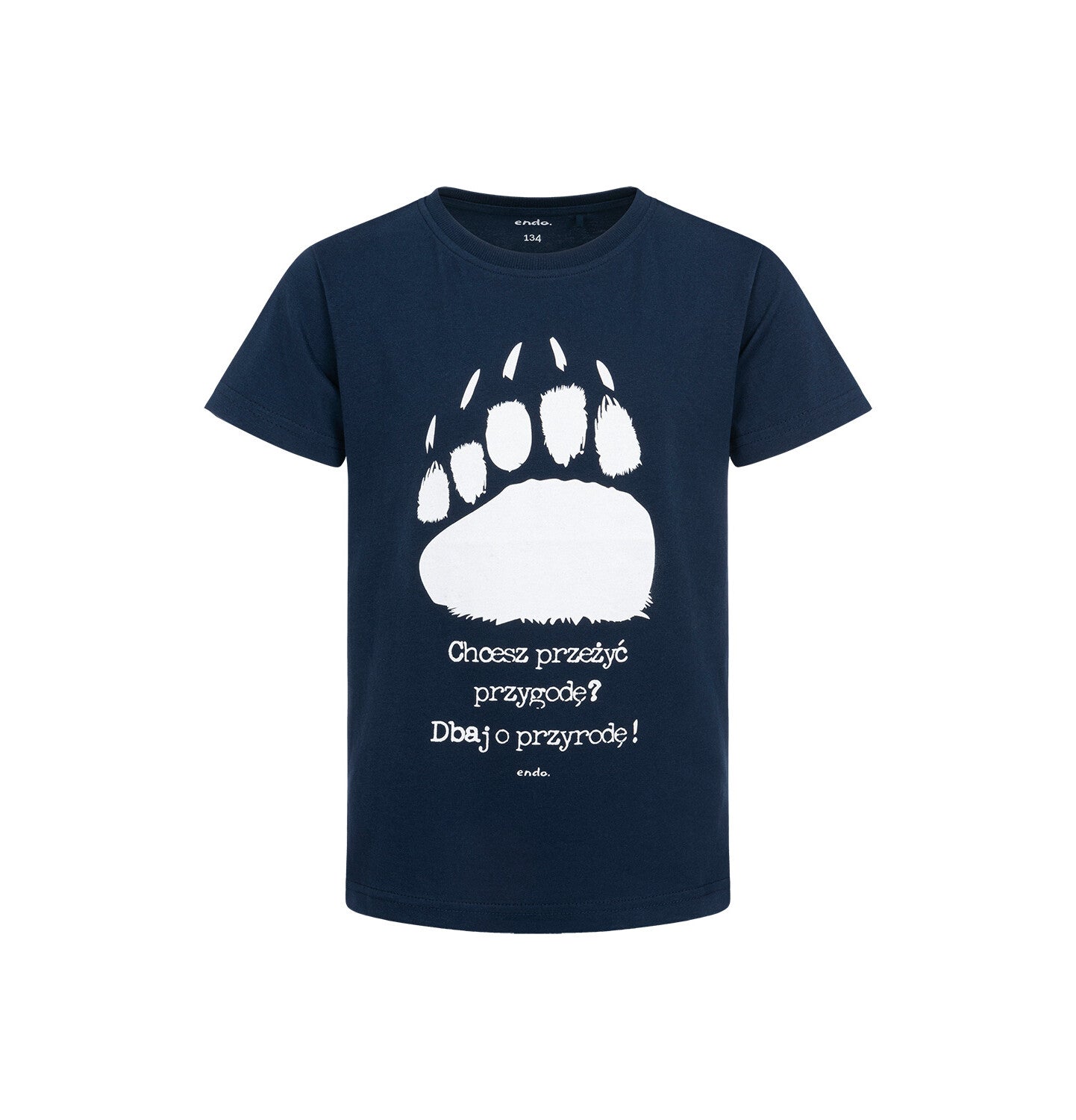 T-shirt z krótkim rękawem dla chłopca, z łapą niedźwiedzia, granatowy 9-13 lat