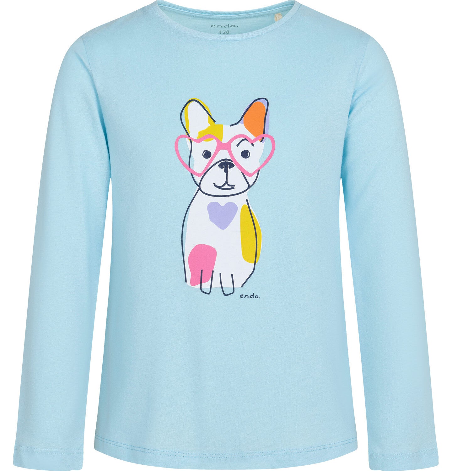 T-shirt z długim rękawem dla dziewczynki, z buldożkiem, niebieski, 9-13 lat