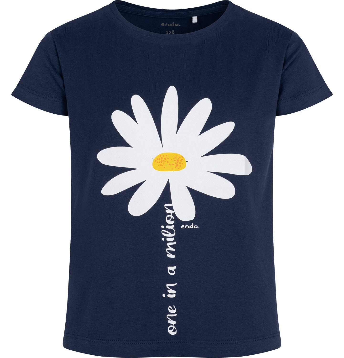 T-shirt z krótkim rękawem dla dziewczynki, z motywem kwiatowym, granatowy 3-8 lat