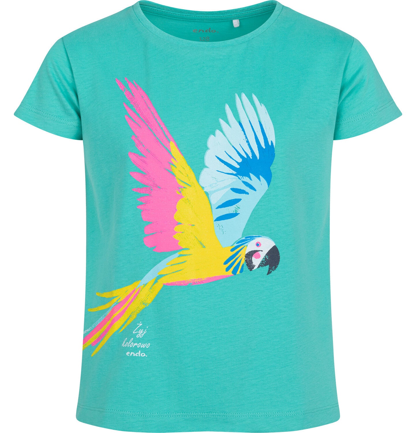 T-shirt z krótkim rękawem dla dziewczynki, z papugą, zielony 3-8 lat