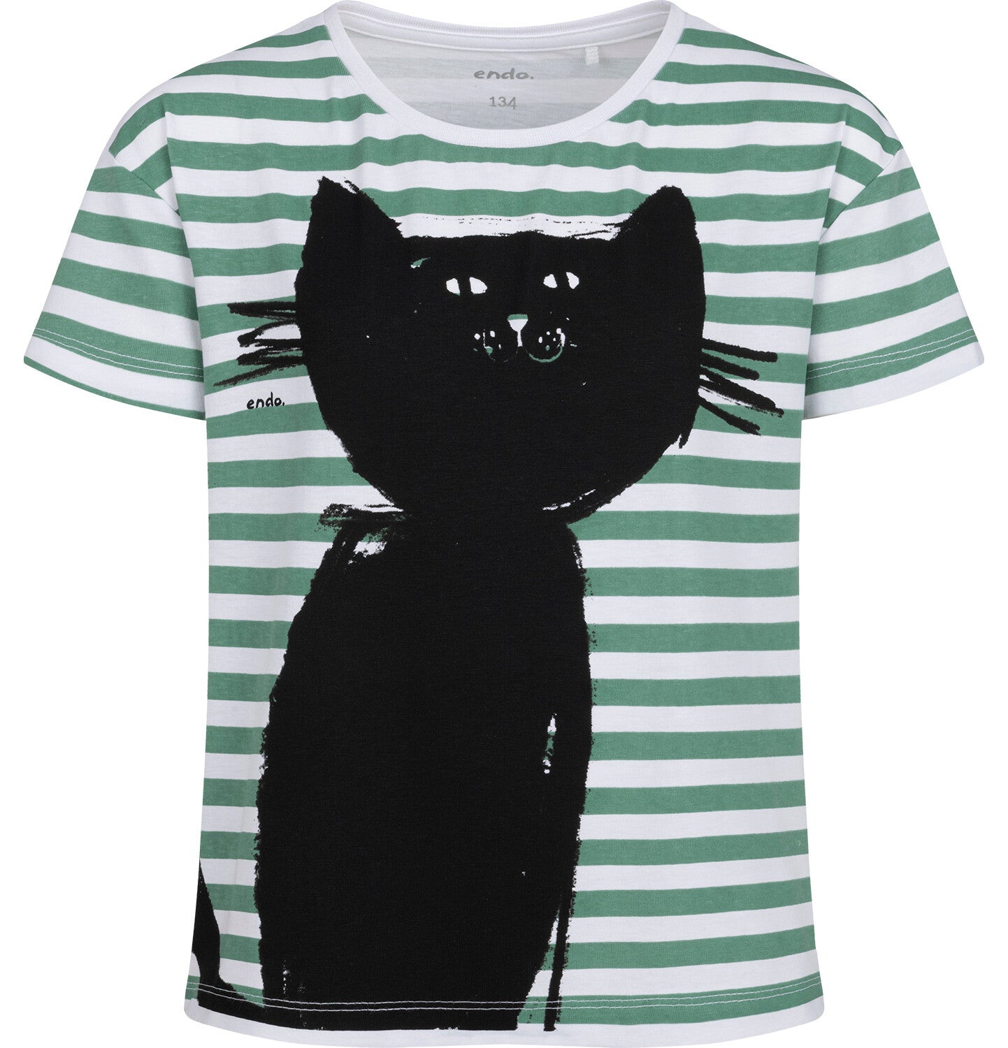 T-shirt z krótkim rękawem dla dziewczynki, z kotem, w paski 9-13 lat