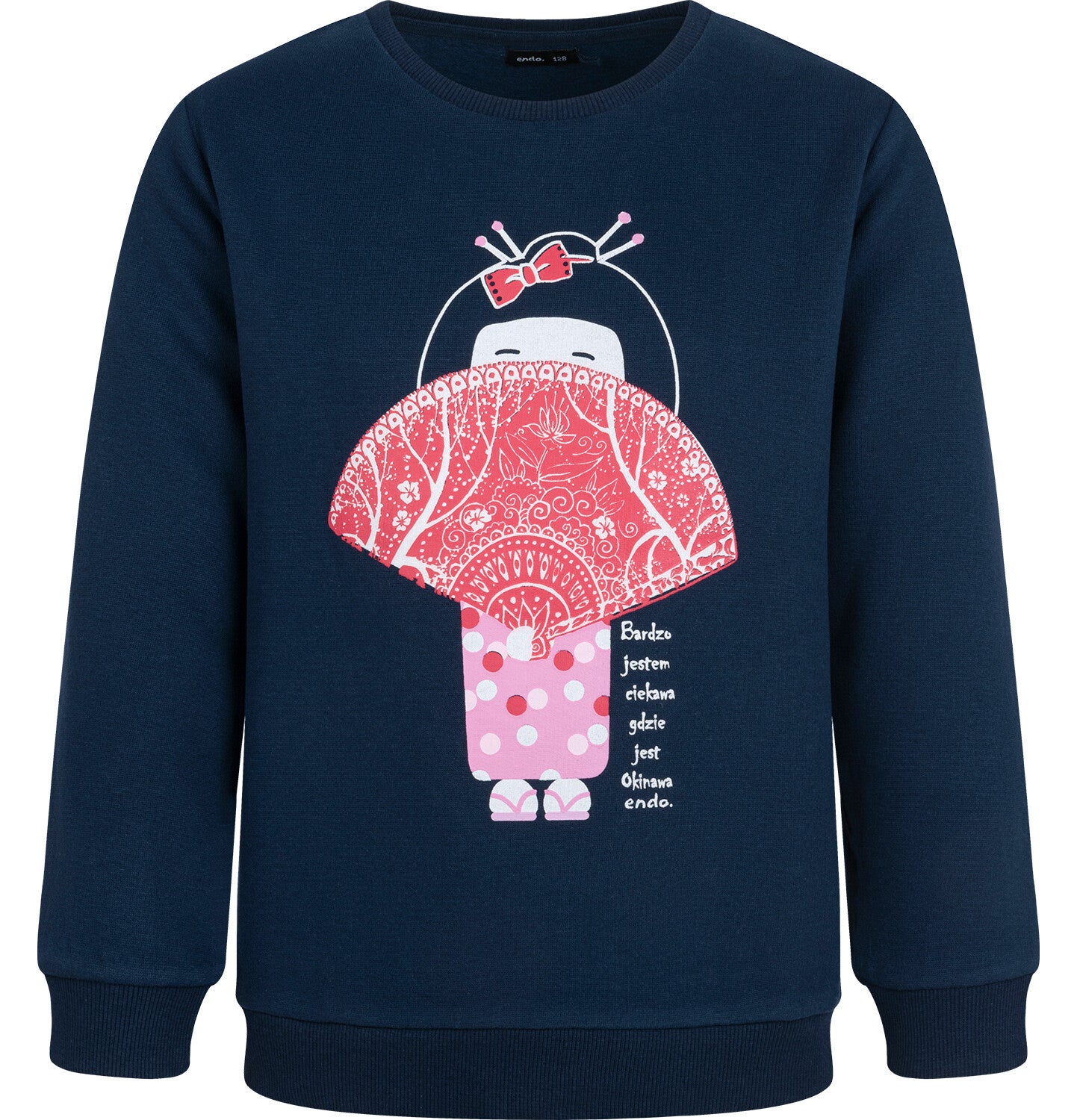 Bluza dla dziewczynki, z motywem gejszy, granatowa 3-8 lat