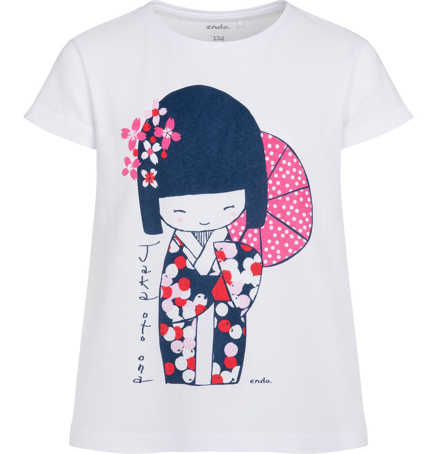 T-shirt z krótkim rękawem dla dziewczynki, z motywem gejszy, biały 9-13 lat