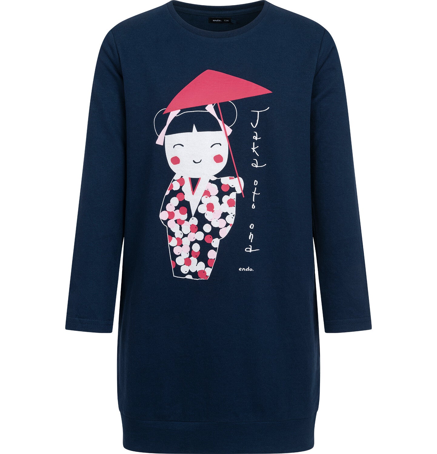 Navy blue dress for girls, geisha motif, 9-13 years old